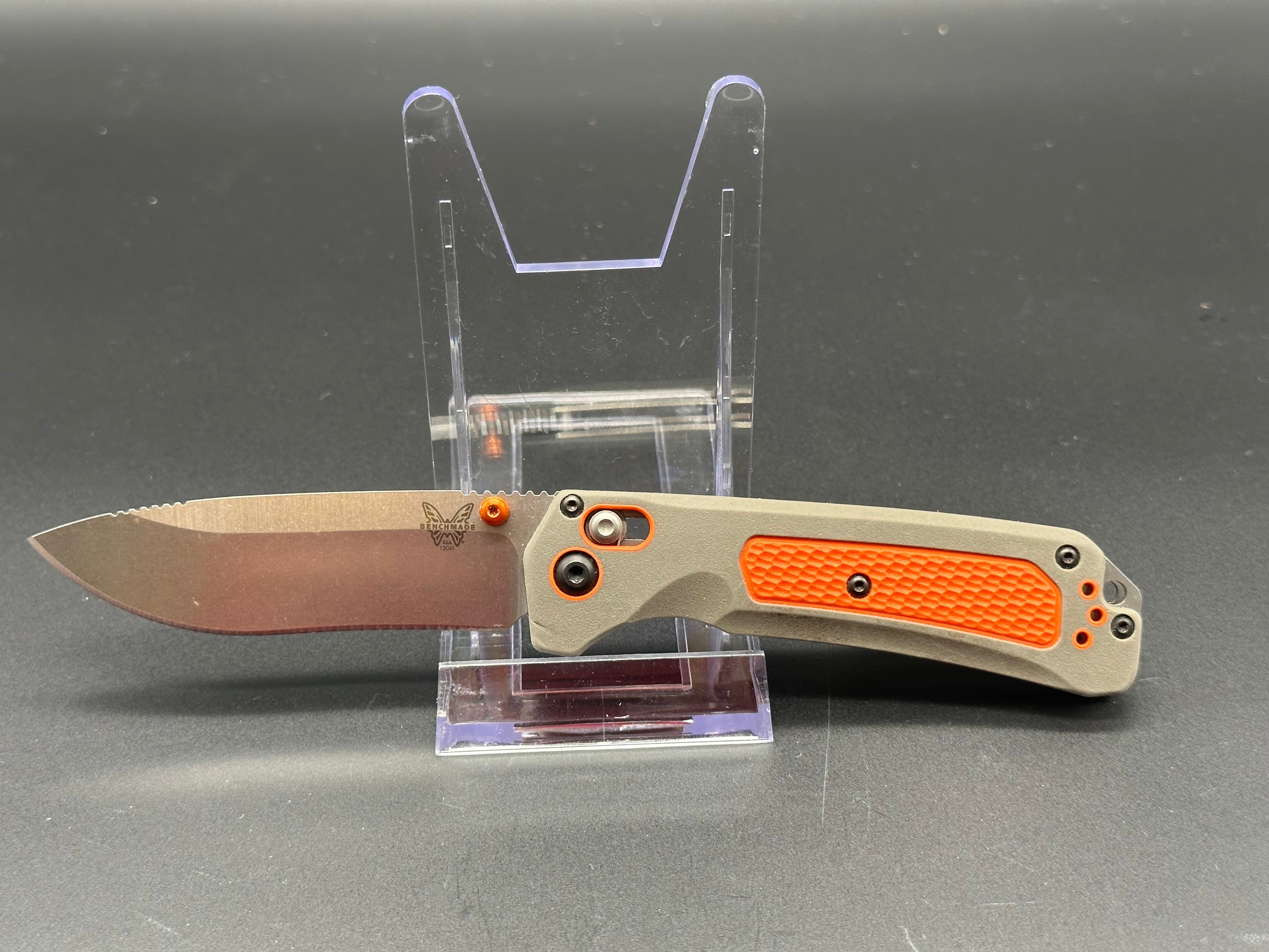 Benchmade Grizzly Ridge Hunting Knife - Grey/Orange Polymer Handle - Outdoor Survival, Camping & EDC Folding Knife
