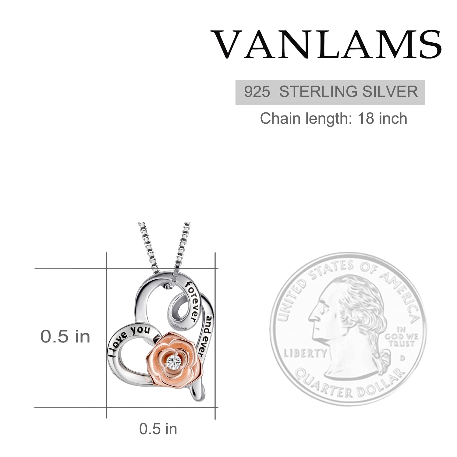 VANLAMS 3D Rose Flower Heart Pendant Necklace for Women - Elegant Fashion Jewelry Gift for Birthday, Christmas, Mother's Day & Valentine's Day | Perfect for Romantic Dates, Anniversaries & Special Occasions