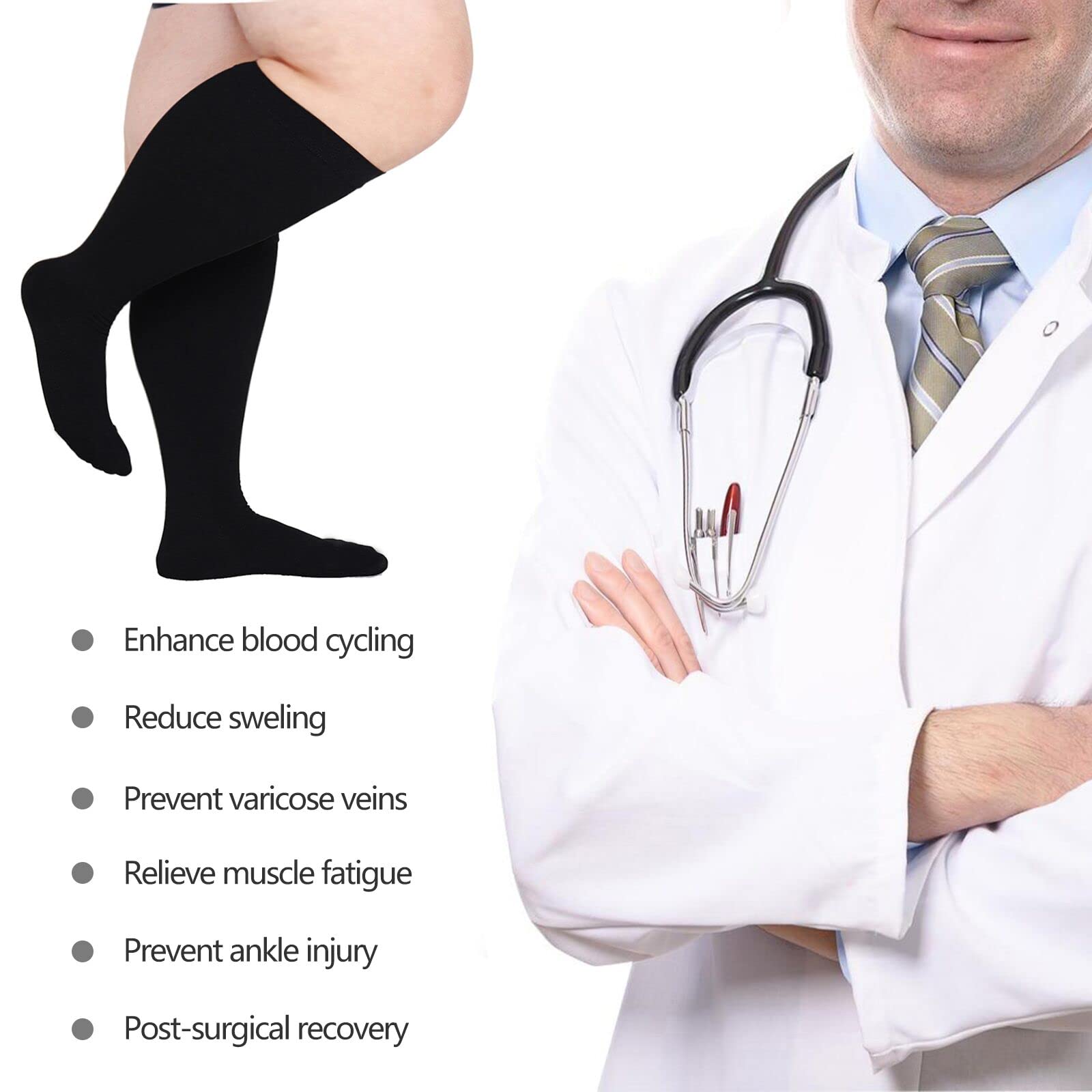 Premium Compression Socks for Women & Men - Plus Size & Wide Calf Support - Extra Large Medical Stockings for Circulation, Varicose Veins - Ideal for Travel, Running, Nursing & Recovery