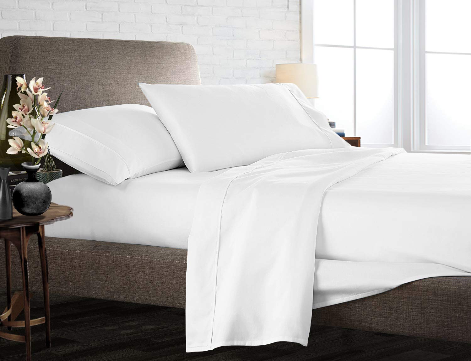 Luxury 850-Thread-Count 100% Egyptian Cotton Bed Sheet Set - 4-Piece Queen Size White Solid Sheets for Deep Pocket Mattress (Up to 18