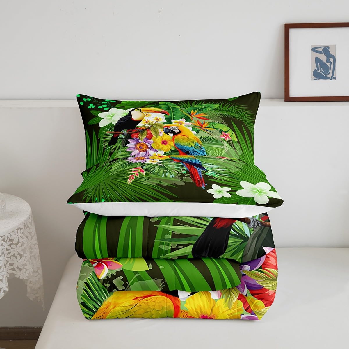Premium Full Size Toucan Safari Animals Comforter Set - Soft Down Alternative Bedding with 2 Pillowcases - Tropical Jungle Theme - Perfect for Kids' Rooms, Guest Bedrooms & Safari Nursery Decor