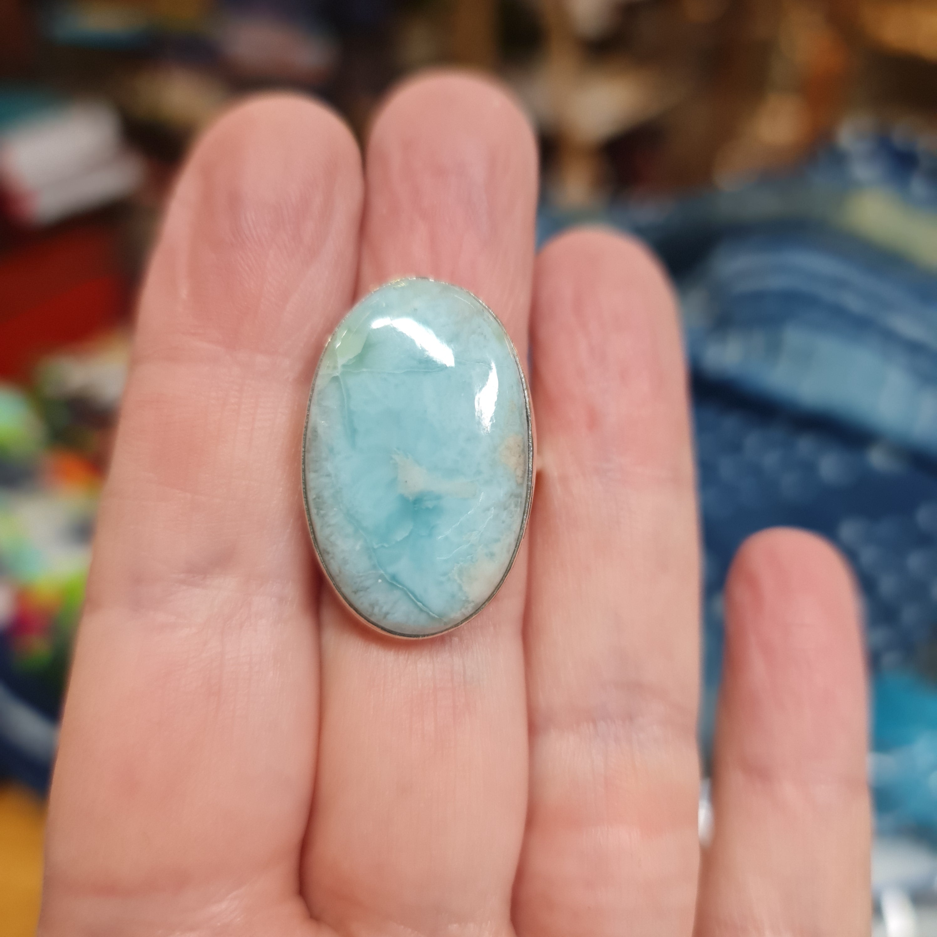 Larimar Sterling Silver Rings for Women - Size 7 & 9 - Handmade Dominican Blue Stone Jewelry - Perfect for Beach Vacation, Gift Giving & Everyday Wear