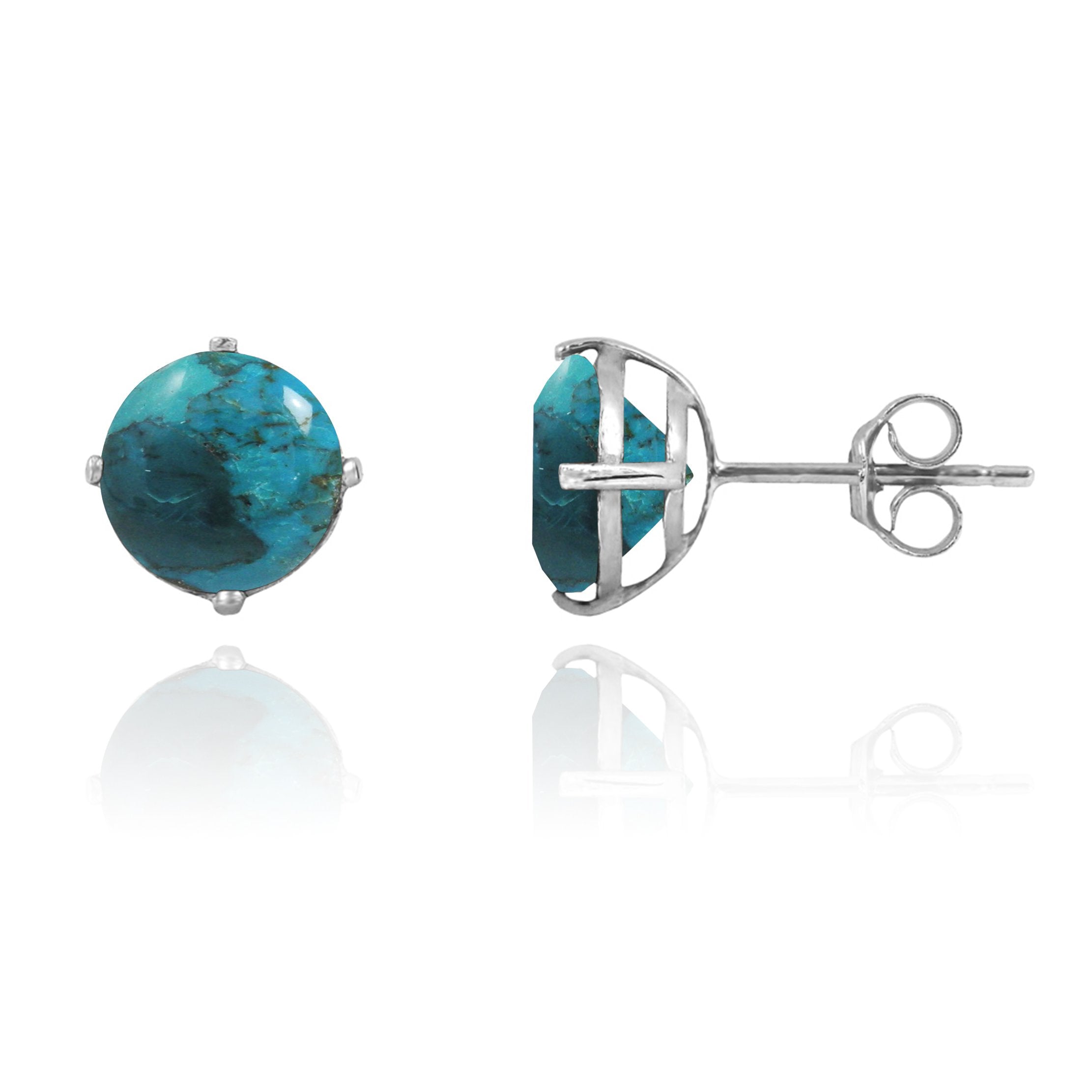 Natural Compressed Turquoise Stud Earrings for Women – Handmade Sterling Silver Jewelry for Everyday Wear & Special Occasions