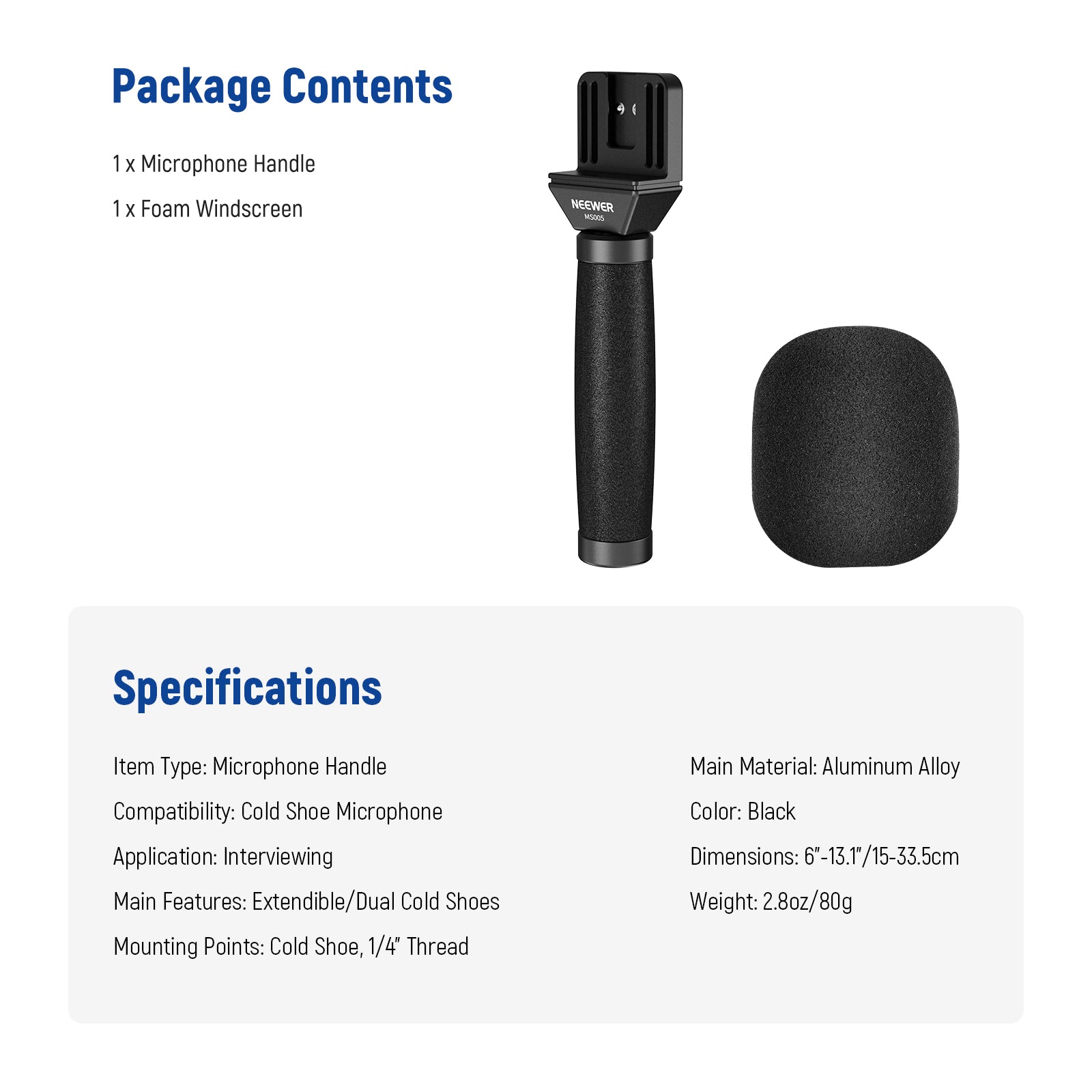 NEEWER MS005 13/33cm Telescopic Lavalier Microphone Handheld - Professional Clip-on Mic for Interviews, Vlogging & Live Streaming - Compatible with Smartphones, Cameras & Recorders
