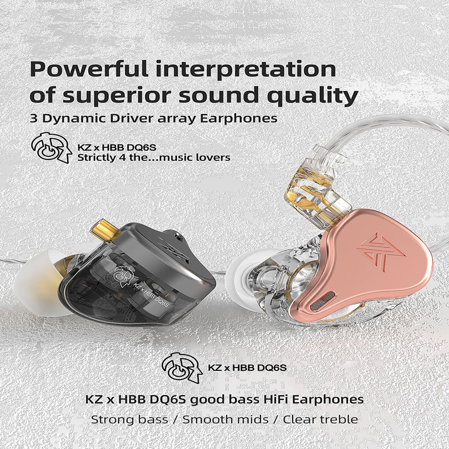 KZ x HBB DQ6S HiFi Wired In-Ear Monitors with Detachable Cable - Professional Noise Cancelling Earphones for Audiophiles & Music Lovers (Rose Gold, No Mic) - Perfect for Studio Recording, Gaming & Travel