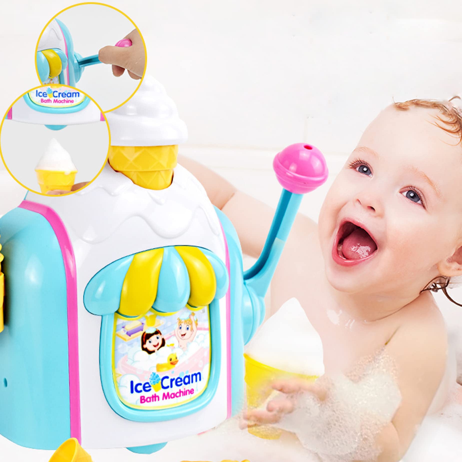 Bubble Ice Cream Bath Toy Set with 4 Cones - Fun Bath Bubble Machine for Kids - Cake-Themed Bathtime Play - Perfect for Sensory Play & Toddler Bath Time Fun