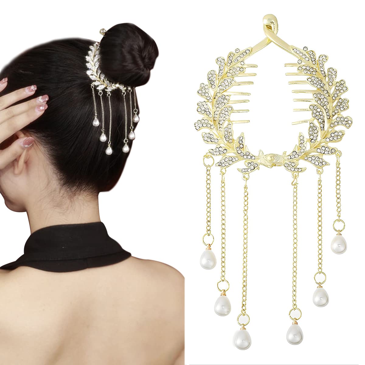 SANNIDHI® Rhinestone Claw Hair Clips for Women - Elegant Twist Bun Holders for Wedding, Party & Everyday Use - Trendy Metal Hair Accessories for Women & Girls (2-Pack)