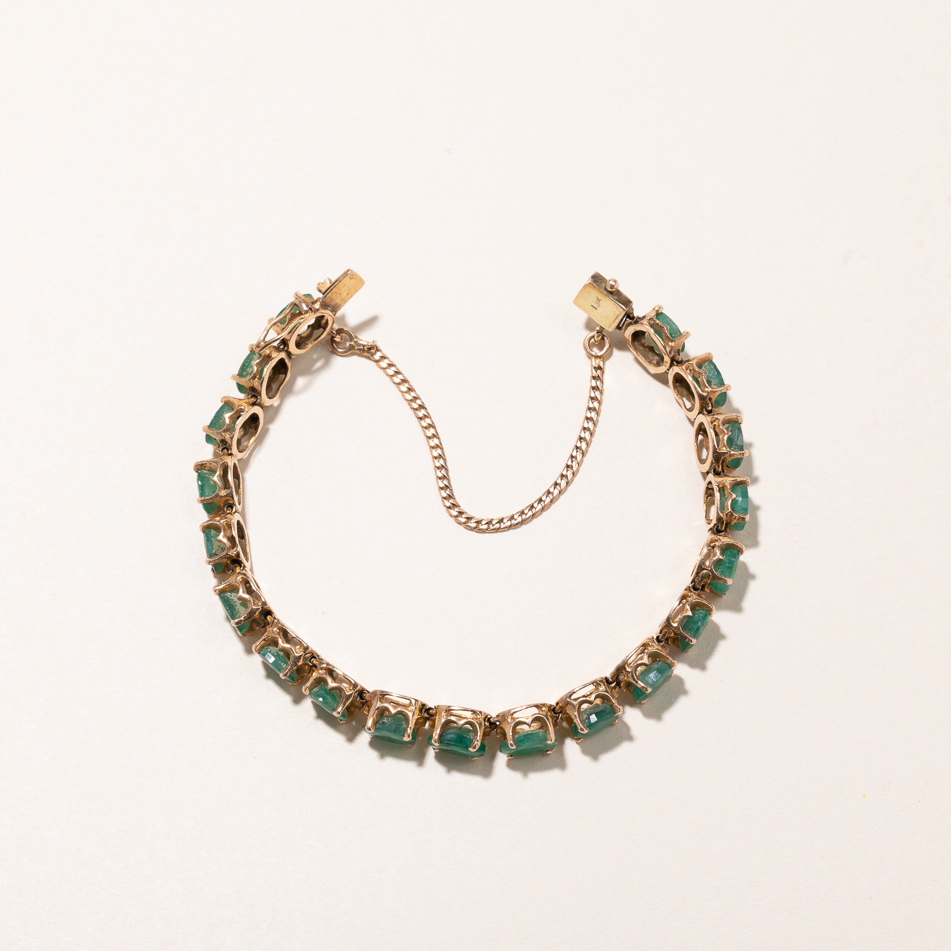10K Yellow Gold Emerald Tennis Bracelet | 12.24ctw Natural Emerald Gemstone | 6.5