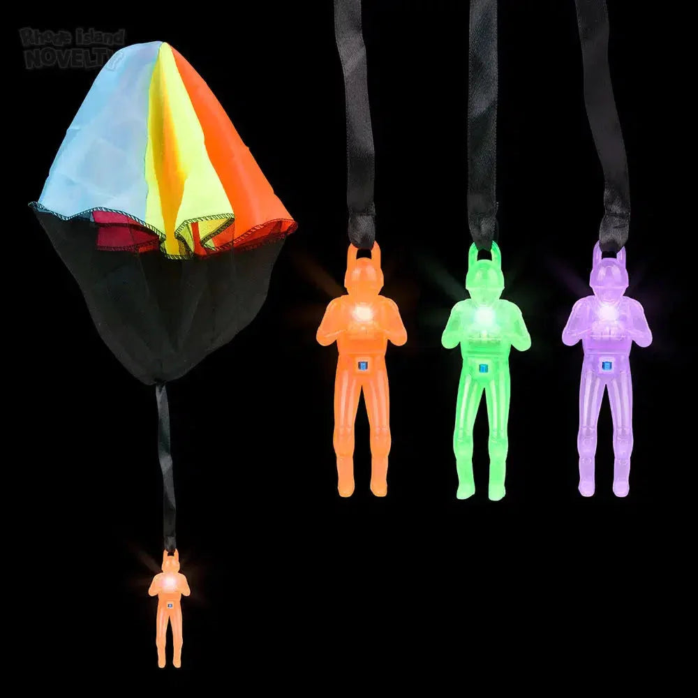 4 Pack LED Light Up Paratrooper Toys - Fun Glow in The Dark Flying Parachute Men for Kids Outdoor Games, Birthday Parties & Nighttime Play