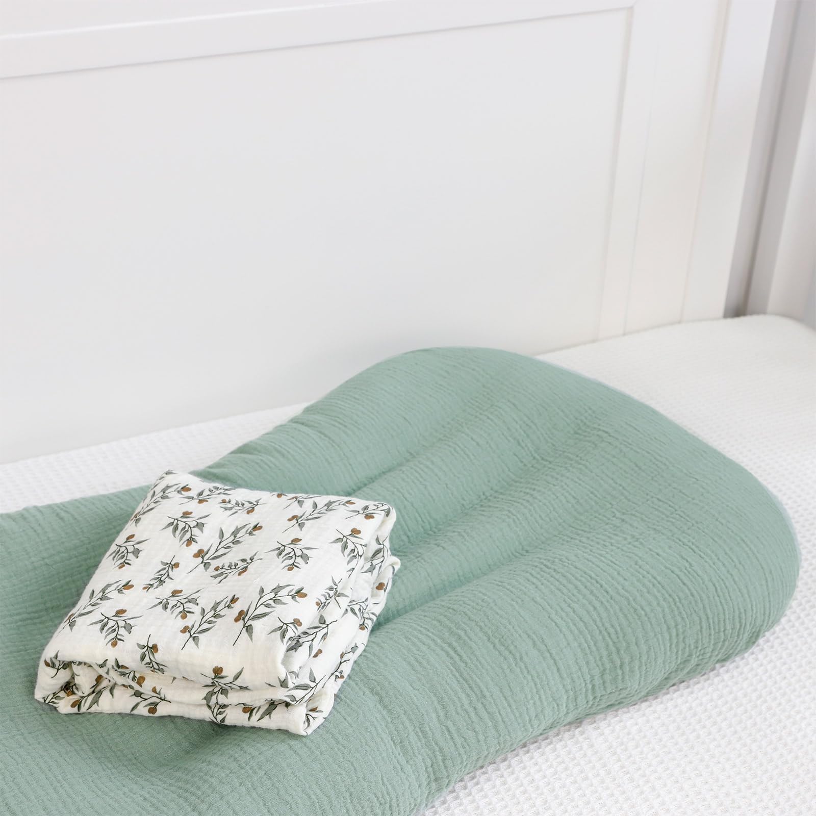 Hooyax 2-Pack Organic Muslin Baby Lounger Cover - Removable Padded Slipcover for Newborns & Infants, Soft Floor Seat Covers for Boys & Girls (Light Green & Leaf) | Perfect for Nursery, Playtime & Travel