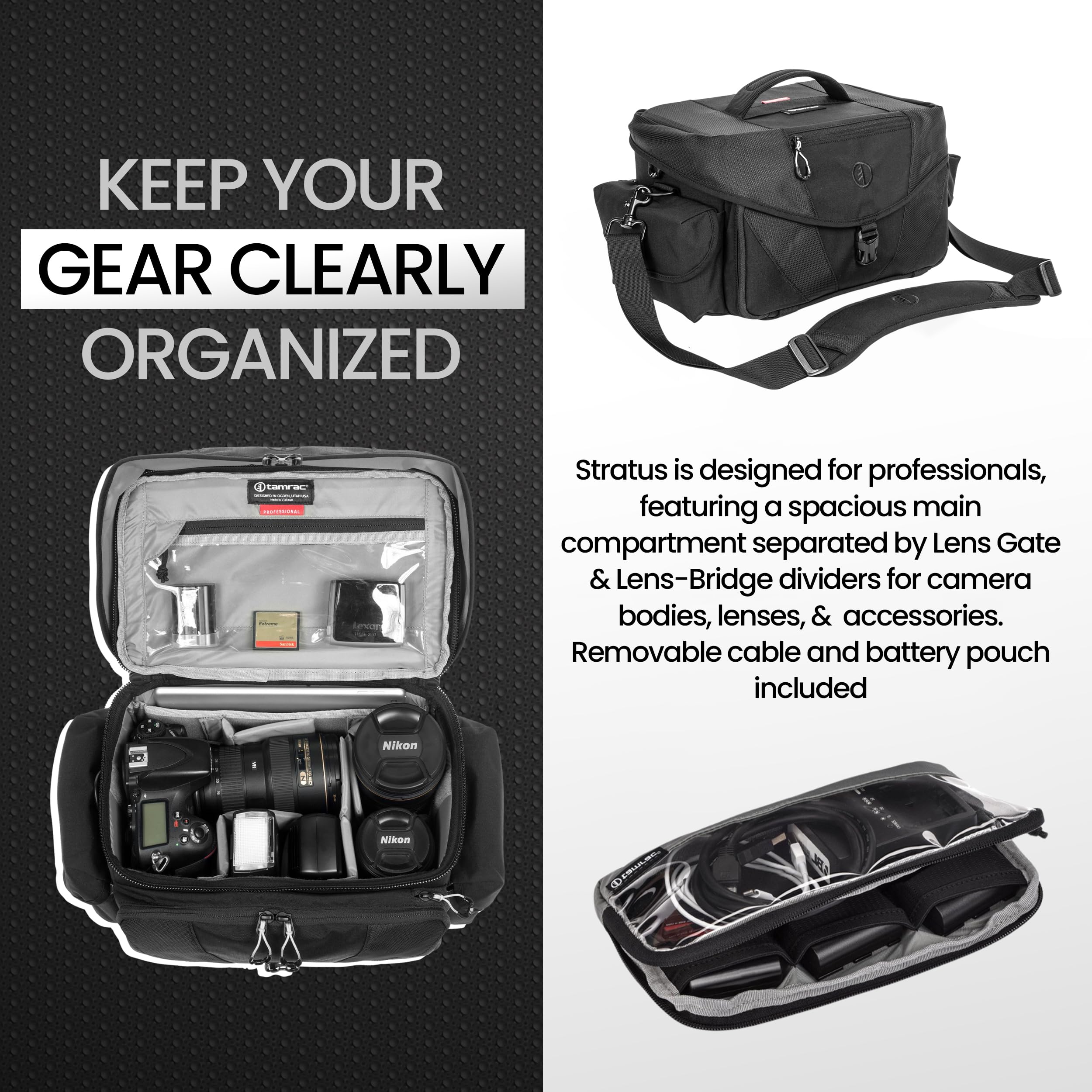 Tamrac Stratus 10 DSLR & Mirrorless Camera Bag - Waterproof Shoulder Bag with Tripod Holder Strap, Padded Interior for Photography Accessories - Perfect for Travel, Hiking & Outdoor Photography (Black)