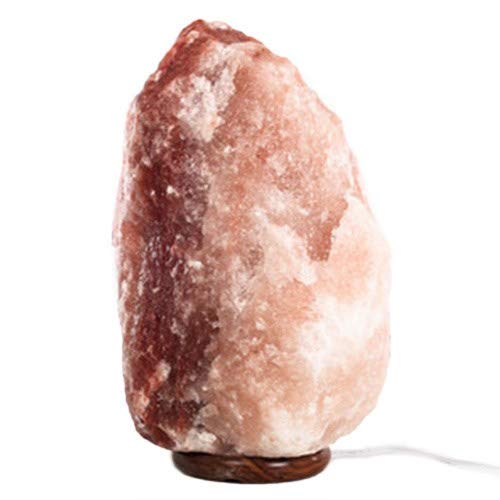 Natural Himalayan Salt Lamp 14 Inch - Handcrafted Rock Crystal Table Lamp for Home & Office, Brown Wood Base - Perfect for Bedroom, Living Room, Yoga Studio & Meditation Space