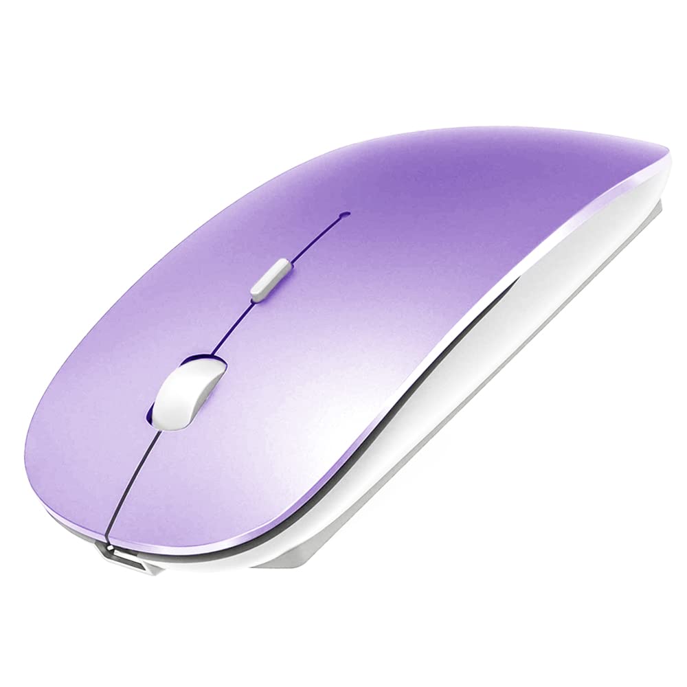 Rechargeable Bluetooth Mouse for MacBook, MacBook Air, MacBook Pro, iPad - Wireless Mouse for Laptop, Notebook, PC, Chromebook (Purple) - Perfect for Office, Home, Travel & Remote Work