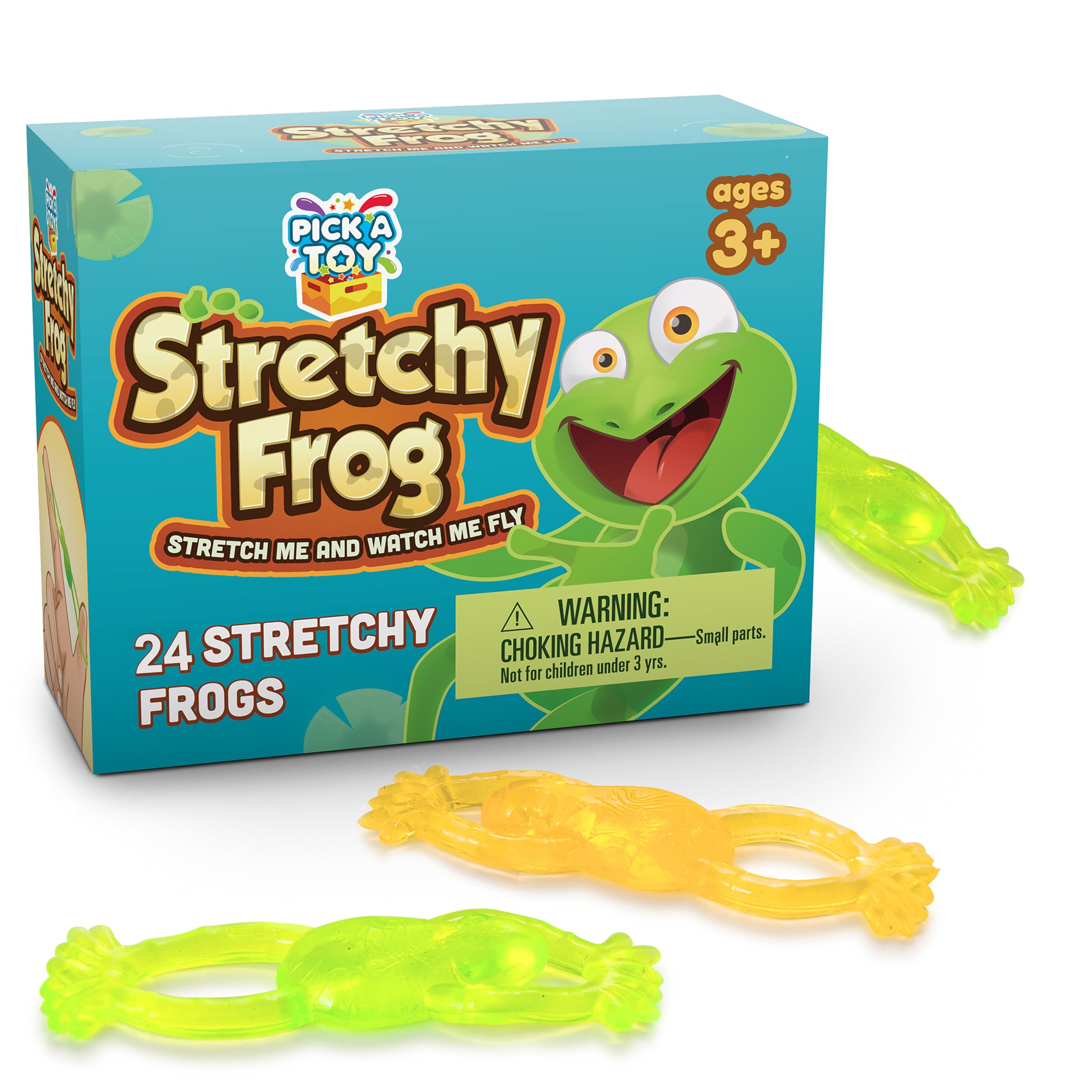 PICK A TOY Slingshot Frog 24-Pack - Sticky Wall Climbing Toys for Kids | Fun Stretchy Throw & Stick Game | Easter Egg Stuffers, Party Favors, Goodie Bags & Pinata Fillers - Perfect for Birthday Parties, Classroom Rewards & Outdoor Play