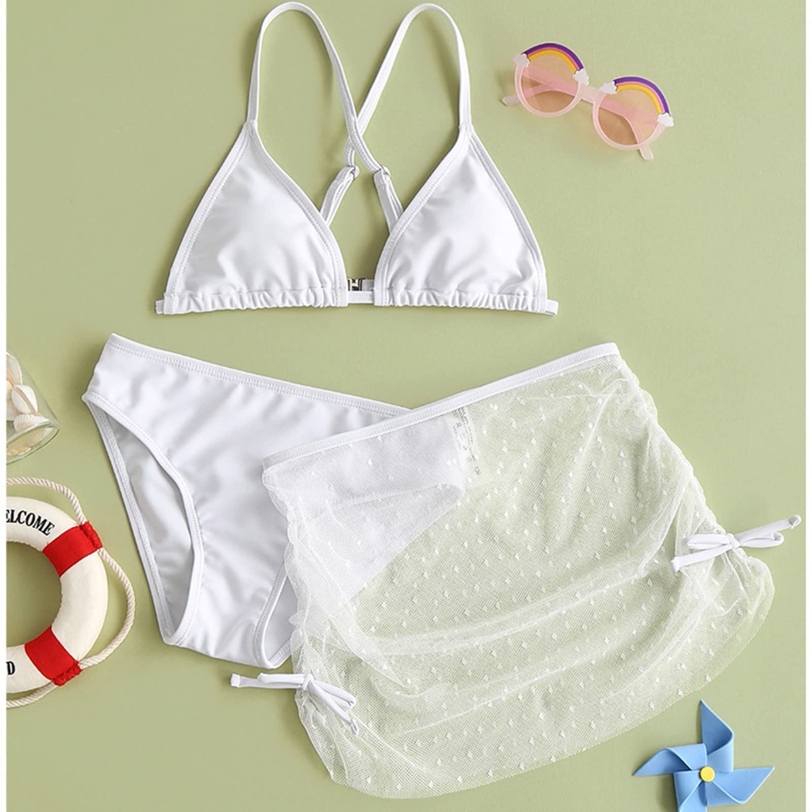 **Toddler Girl's 3-Piece Swimsuits Set - Ruffled Bikini Top + Swim Shorts - Cute Bathing Suit for Beach, Pool & Summer Play**