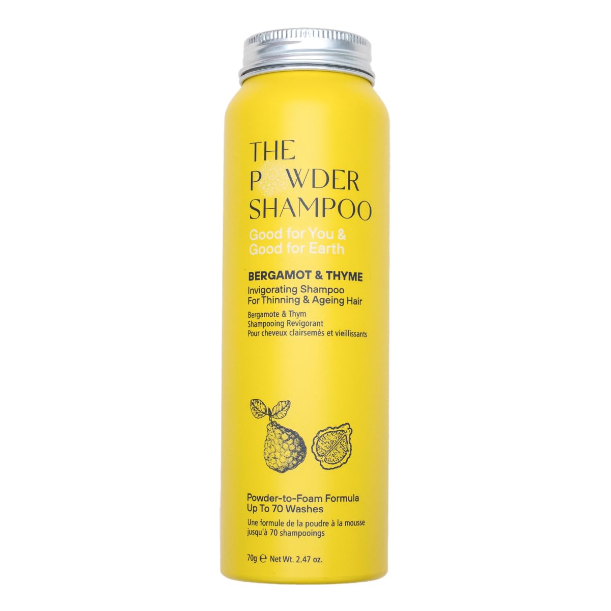 Invigorating & Stimulating Thyme & Bergamot Powder Shampoo in Eco-Friendly Aluminum Bottle - 2.47 oz | Travel-Friendly, Zero Waste Hair Care for Camping & Gym