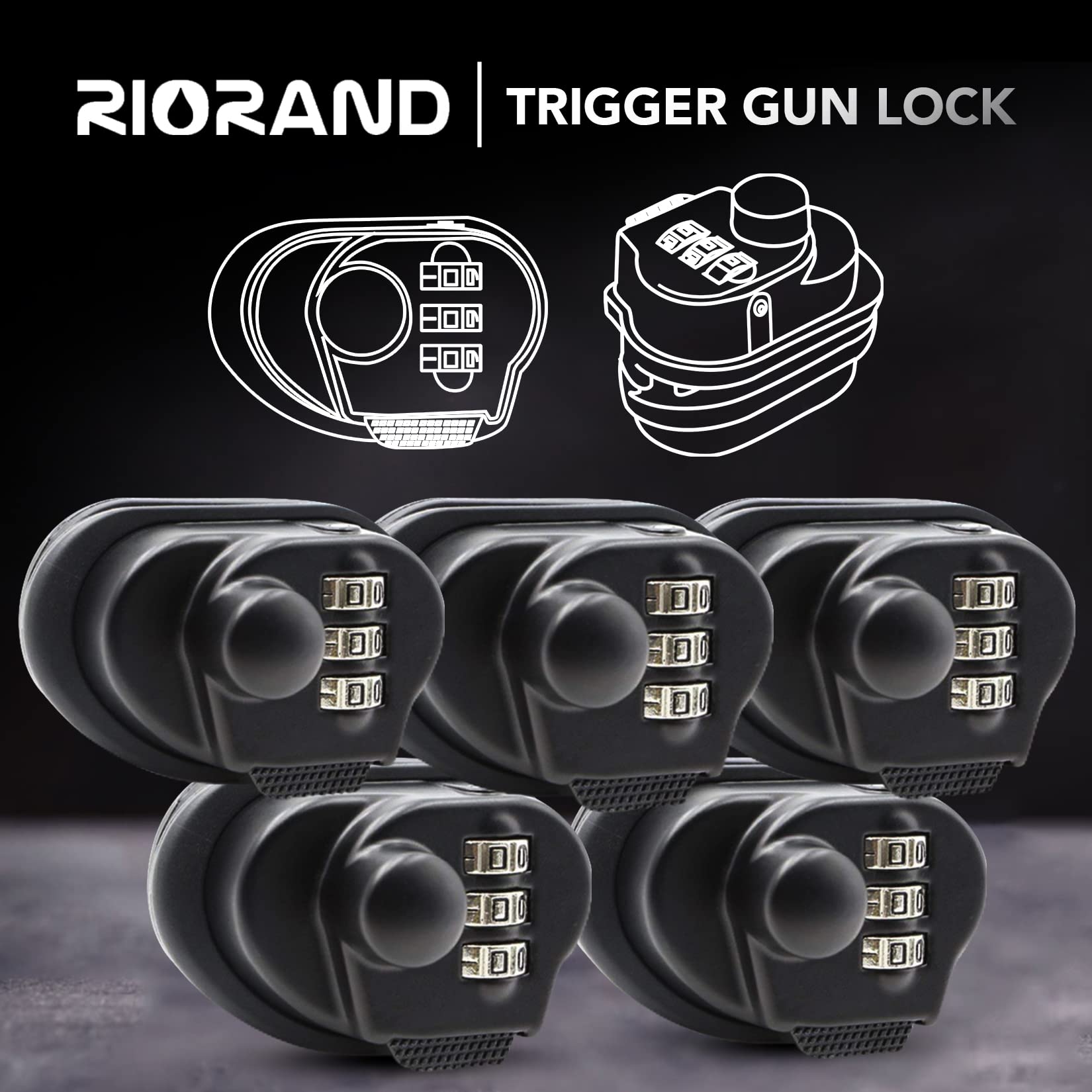 RioRand 3 Digit Combination Gun Trigger Lock - Secure Firearm Safety Accessory for Handguns, Rifles & Shotguns | Ideal for Home Defense, Hunting & Gun Storage