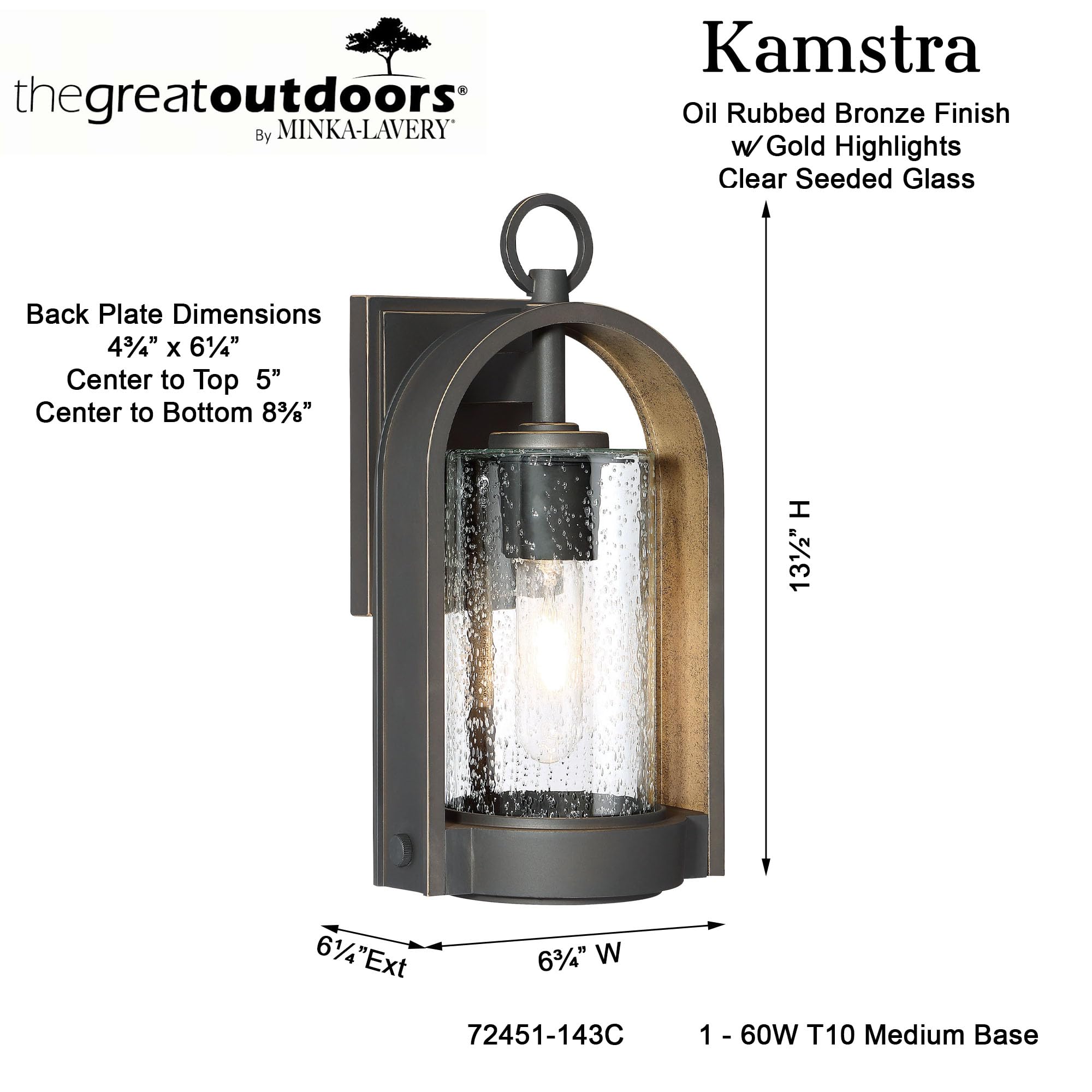 Minka Lavery 72451-143C Outdoor Wall Light - Oil Rubbed Bronze Exterior Wall Lantern, 1-Light 60W Weatherproof Fixture for Porch, Patio & Garden Lighting