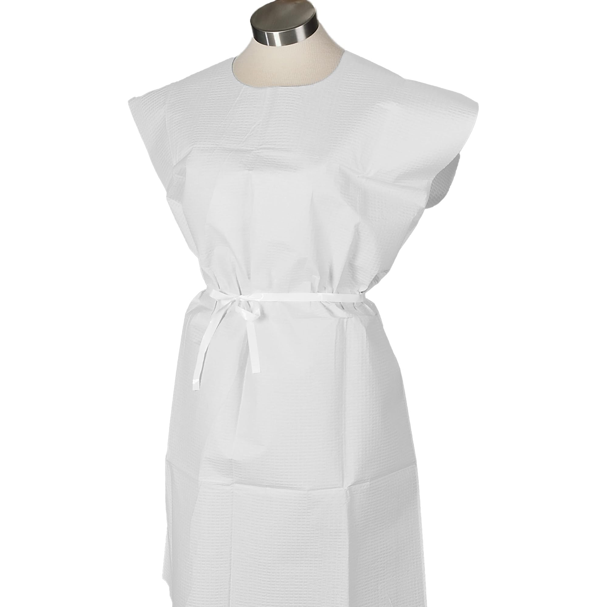**Avalon Disposable White Medical Gowns - Pack of 50 - Open Back with Waist Tie - Short Sleeve Exam Gowns - 30