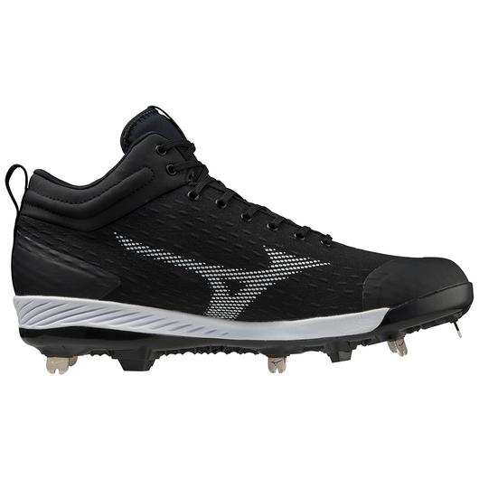 Mizuno Dominant 4 Black/White Mid Metal Baseball Cleats for Men - Perfect for Baseball, Softball & Training on Grass Fields