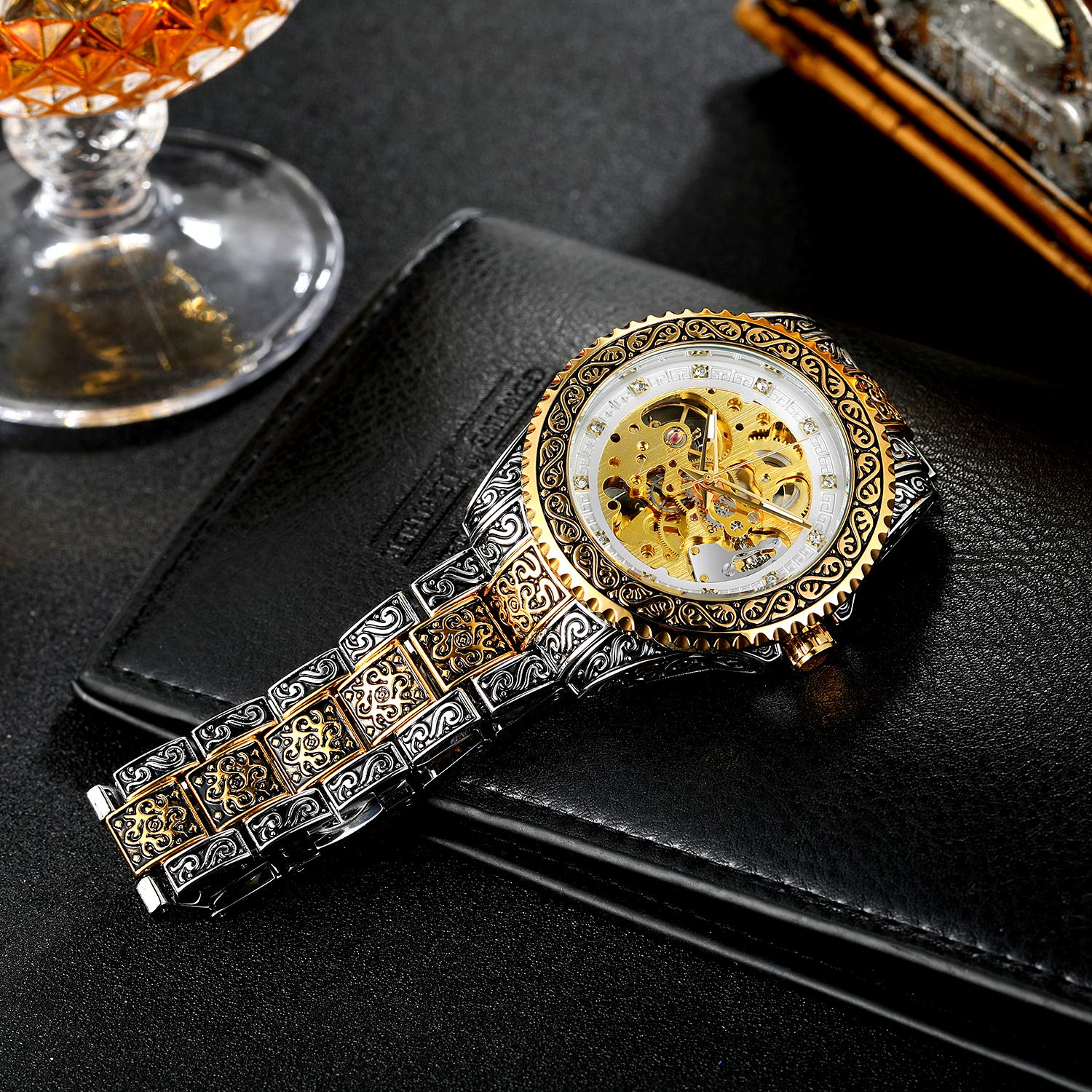 FORSINING Men's Automatic Skeleton Watch - Waterproof Self-Winding Mechanical Wristwatch with Engraved Design | Perfect for Business, Formal Events & Everyday Wear
