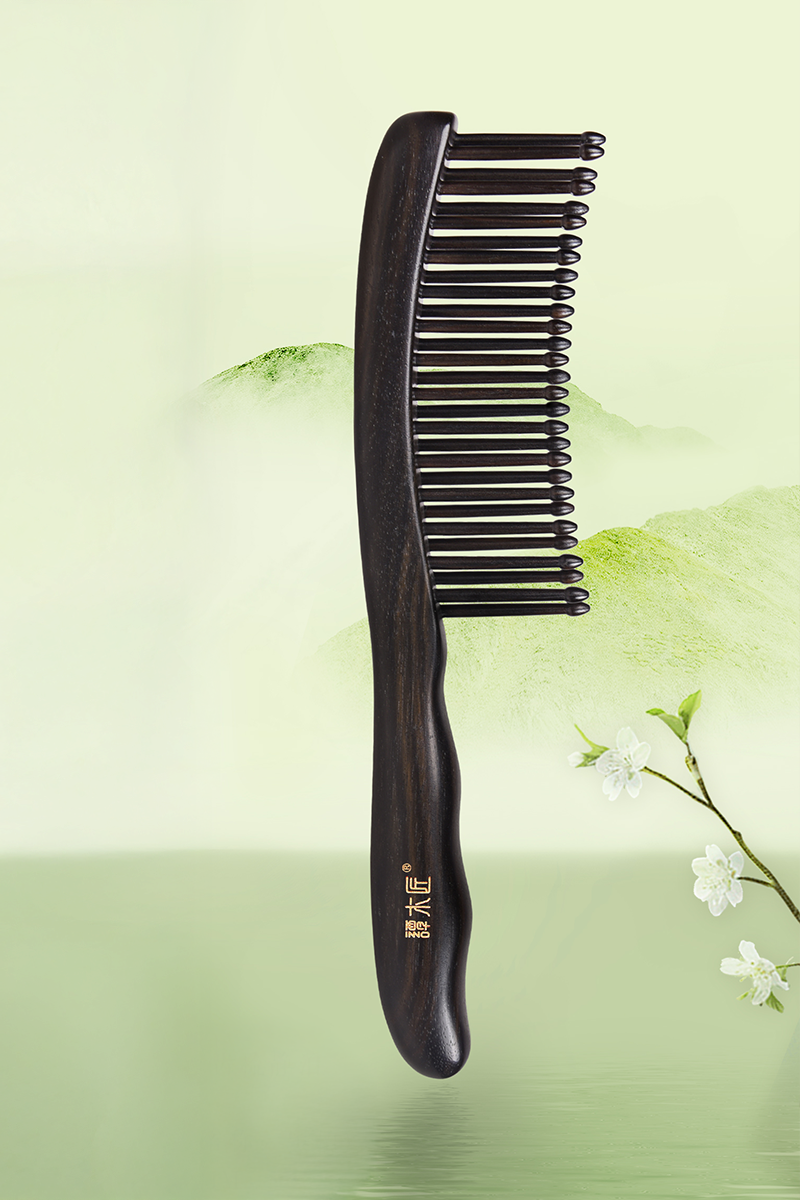 Premium Black Wooden Comb with Wide Tooth Design for Gentle Detangling - Perfect for Thick, Curly Hair and Scalp Massage at Home or On-the-Go