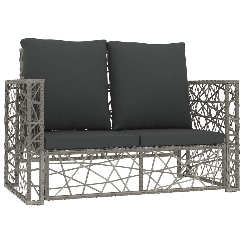 vidaXL 2-Piece Patio Furniture Set - Outdoor Loveseat with Footrest & Cushions, Gray Poly Rattan 2-Seater Sofa for Garden, Backyard, Deck & Poolside Relaxation