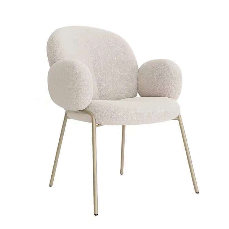 Ivory White Boucle Accent Chair with White Metal Legs - Modern Upholstered Lounge Chair for Living Room, Bedroom, or Office Decor