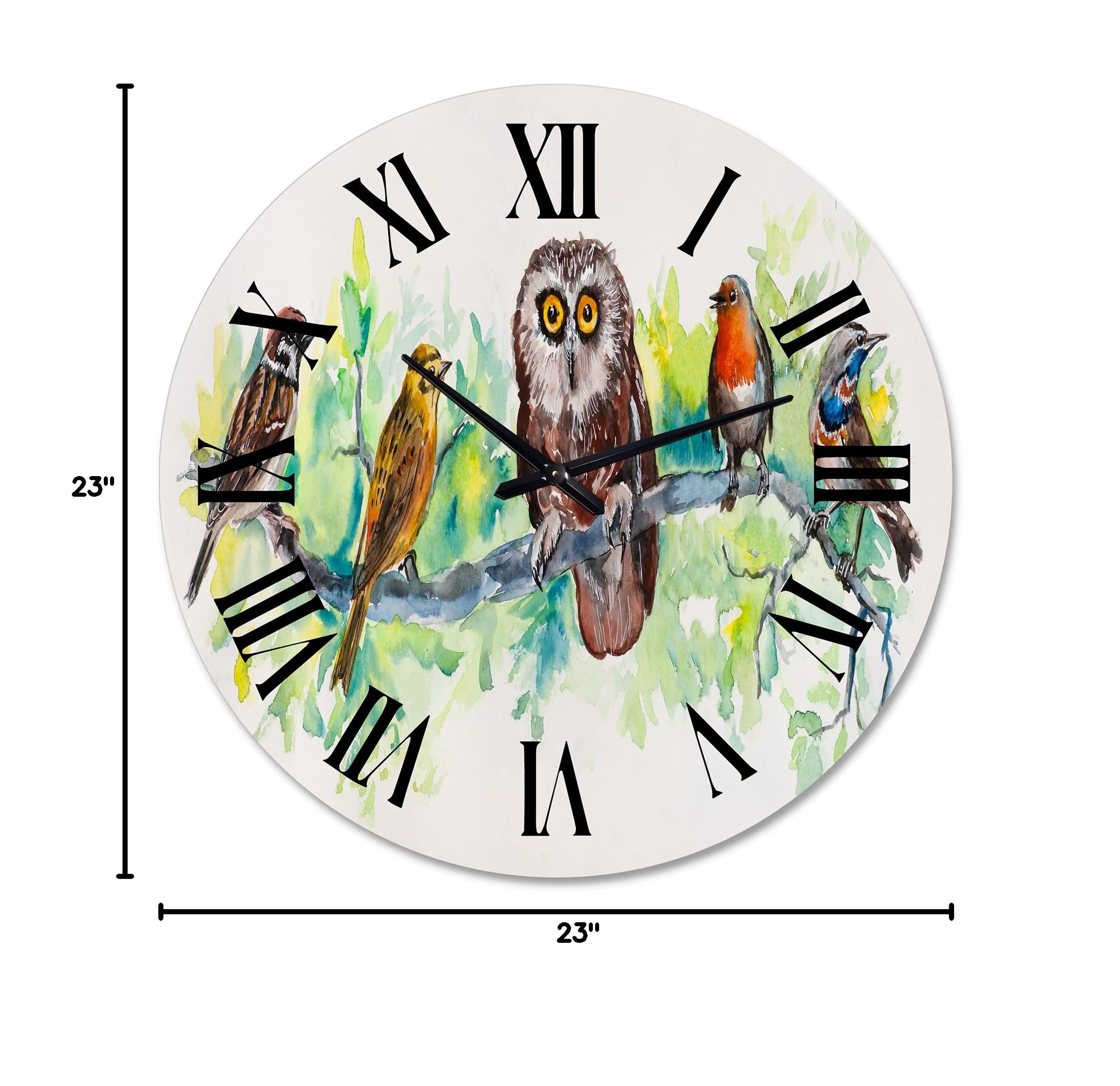 Owl on a Branch with Bird Friends Wall Clock - Large Traditional Wooden Wall Clock for Home, Office, and Living Room Decor - Perfect for Farmhouse, Rustic, and Nature-Themed Interiors