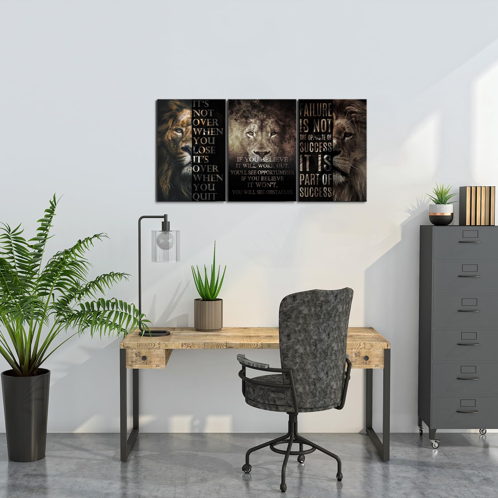 3 Piece Motivational Wall Art Set - Inspirational Lion Quote Canvas Prints for Home & Office Decor (20''Wx28''H) | Uplifting Wall Decor for Living Room, Bedroom & Workspace