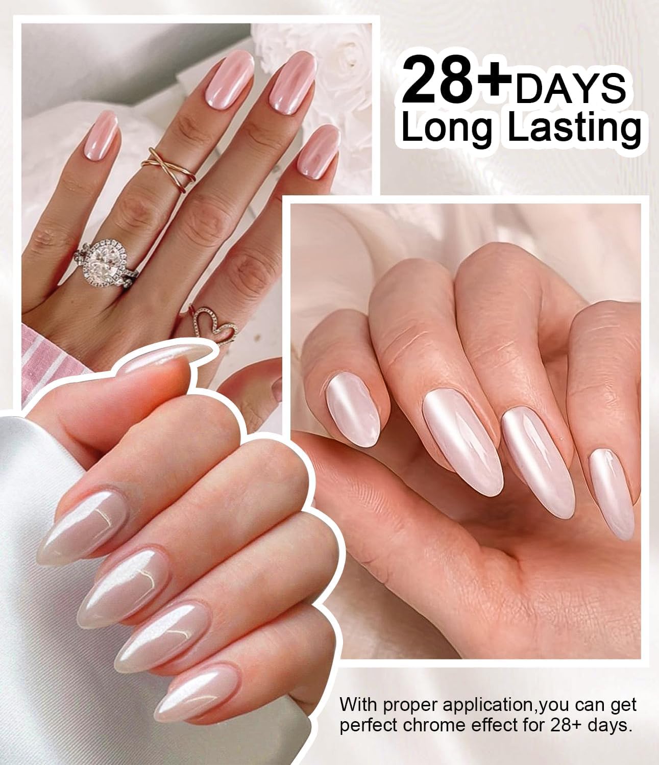 BISHENGYF Pearl Chrome Nail Powder - Super Mirror Effect White & Aurora Iridescent Nail Art Powder for DIY Manicure, Gel Polish, and Nail Extensions - Perfect for Salon, Home Use, and Special Occasions