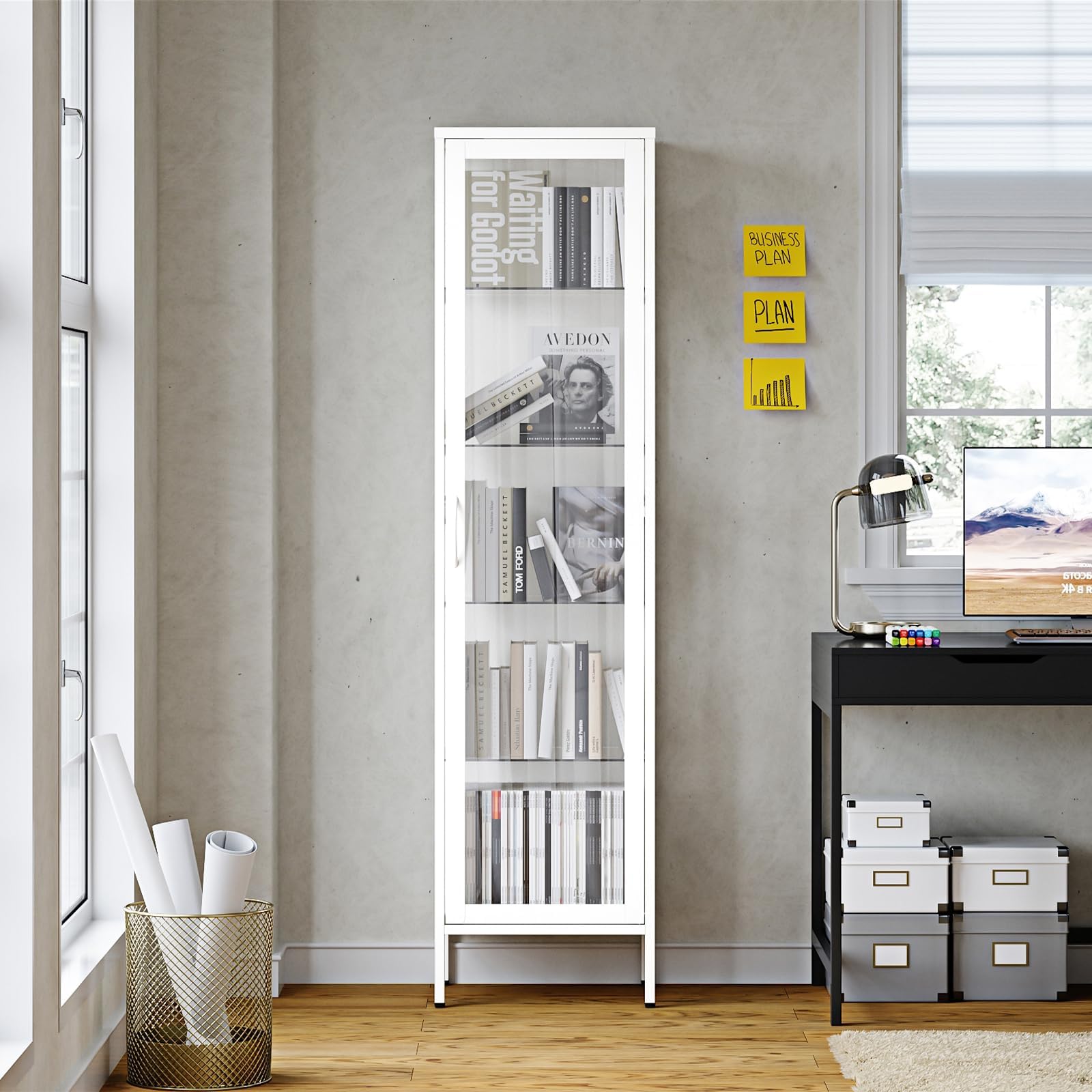 Glass Door Display Cabinet with 4 Adjustable Shelves - White Curio Cabinet for Home, Office, Clinic or Pantry Storage - Easy Assembly Required - Perfect for Showcasing Collectibles, China, or Retail Merchandise