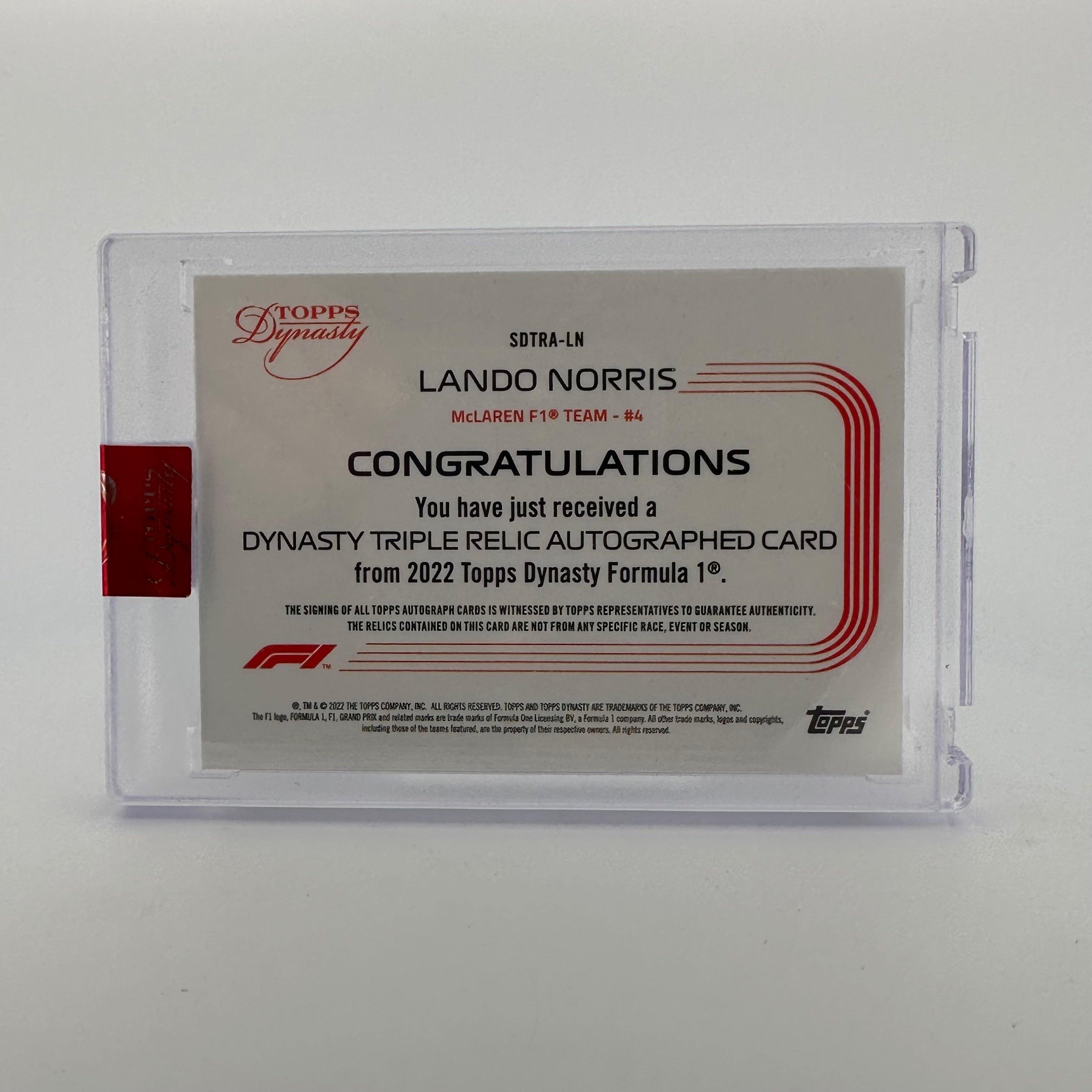 2022 Topps Dynasty Triple Relic Autograph Card - Lando Norris #SDTRA LN (08/10 Silver) - Limited Edition Collectible for F1 Racing Fans & Sports Memorabilia Enthusiasts
