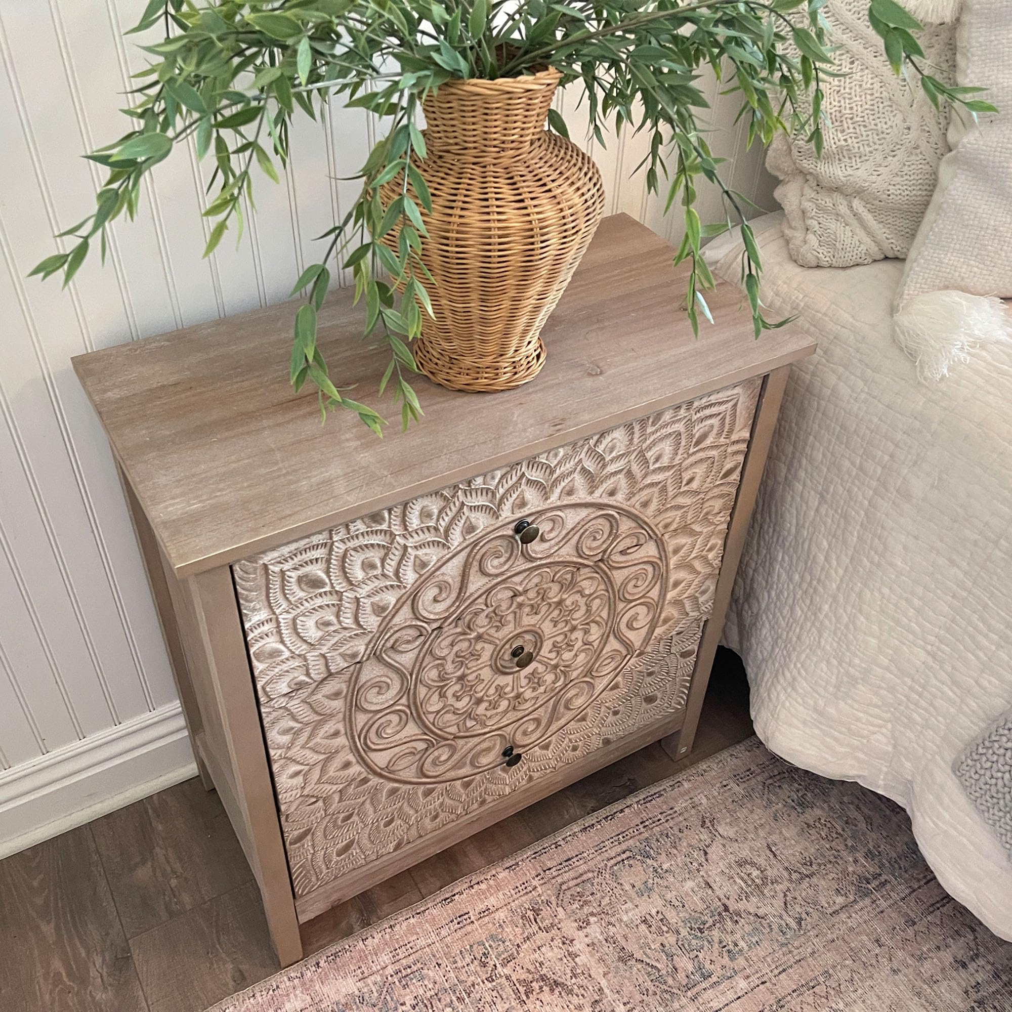PHI VILLA Rustic Farmhouse Accent Cabinet with 3 Drawers - Entryway Storage Chest, Dresser for Bedroom, Living Room & Hallway Organization | Solid Wood Chest of Drawers for Home Decor