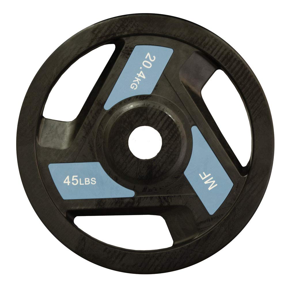 Rubber Coated 45lb Olympic Weight Plates - Tri-Grip Design for Muscle Building & Strength Training - Ideal for Home Gym, CrossFit & Powerlifting Workouts - Durable & Non-Slip Black Plates