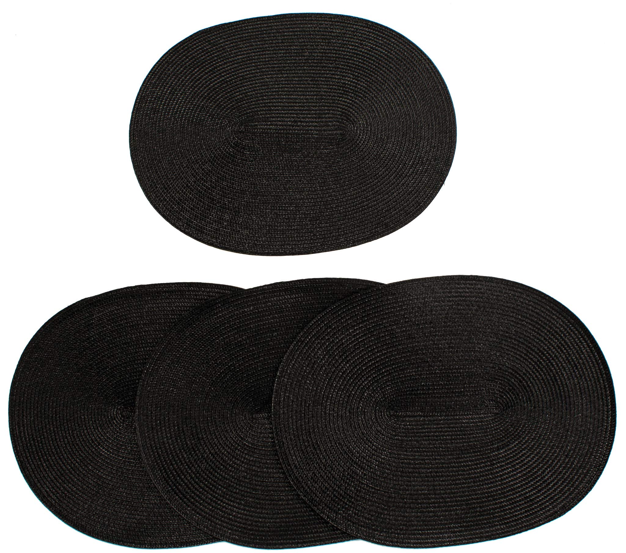London Woven Spiral Table Placemats Set of 4 - 16.9 x 13 Inches Oval Non-Slip Dining Mats - Perfect for Thanksgiving, Christmas Dinner & Formal Table Settings (Black)