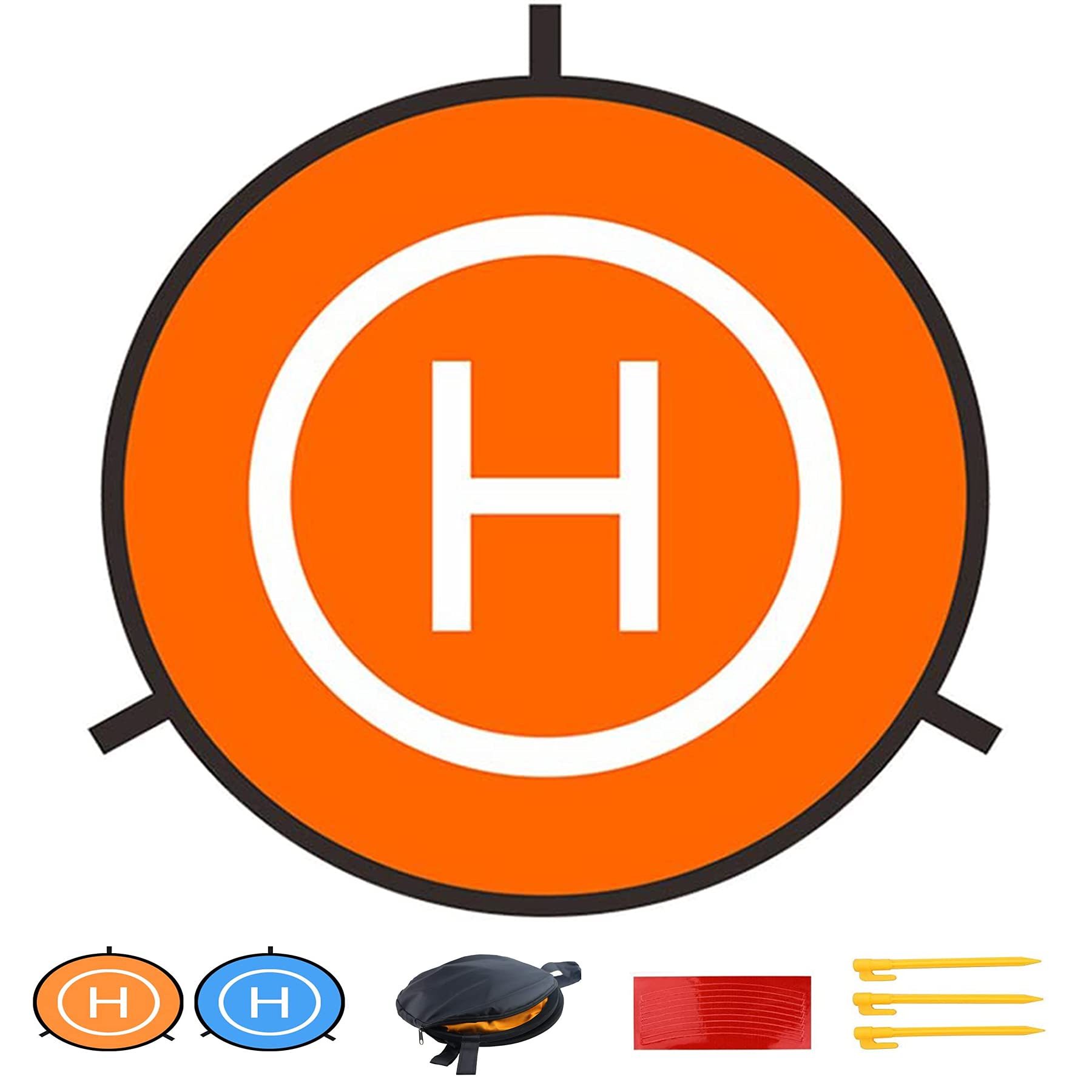 Universal Waterproof Drone Landing Pad 75cm/30inch - Foldable & Portable Landing Mat for DJI Mavic Pro, Phantom 2/3/4 Pro, Antel Robotic, 3DR Solo & PVB Drones (Blue & Orange) - Perfect for Outdoor Drone Flying, Aerial Photography & RC Helicopter Landings
