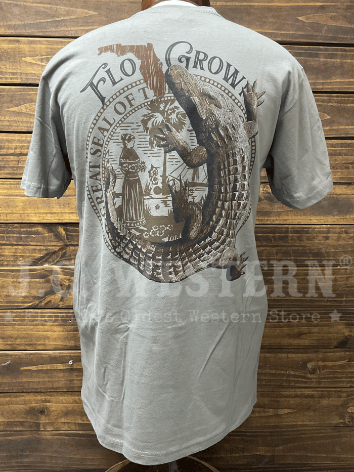 FloGrown FGM 1895 Men's Wood Gator Tee Shirt - Comfortable Grey Cotton T-Shirt for Casual Wear & Outdoor Activities