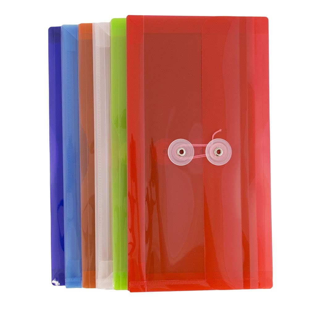 JAM PAPER #10 Plastic Envelopes with Button Closure - 5 1/4x10 - 6 Pack - for Business Documents & Booklets