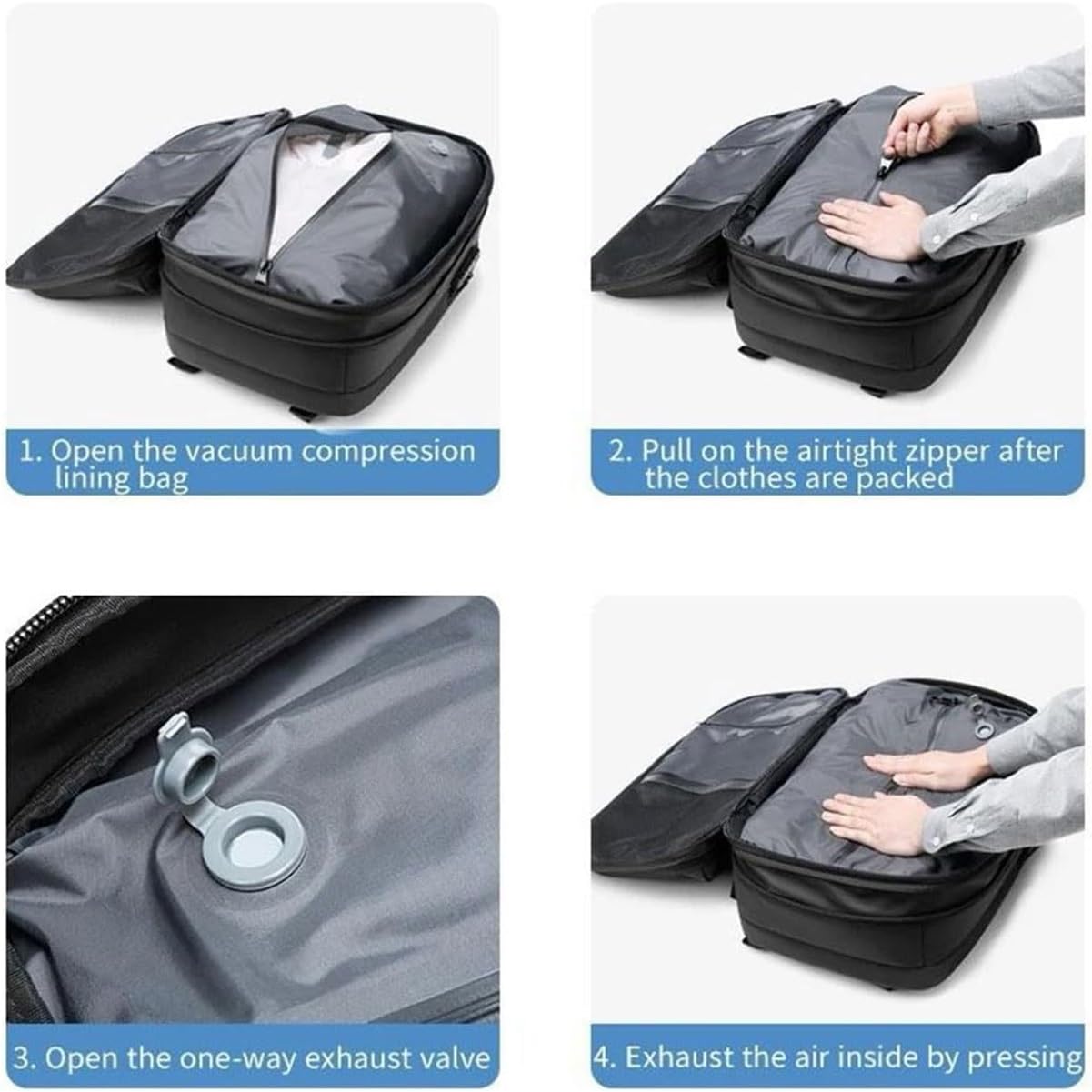 60L Expandable Vacuum Compression Backpack - Large Anti-Theft Travel Hiking Backpack, Waterproof Outdoor Sports Rucksack for Camping, Trekking & Adventure (Blue)
