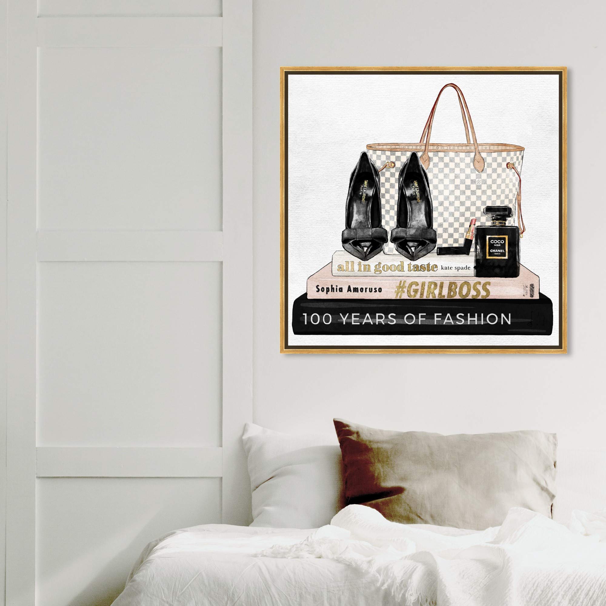 Oliver Gal Artist Co. 'Going Out Books' Fashion Wall Art Canvas Print - 30x30 Inches Gold Framed Home Decor for Living Room, Bedroom & Office