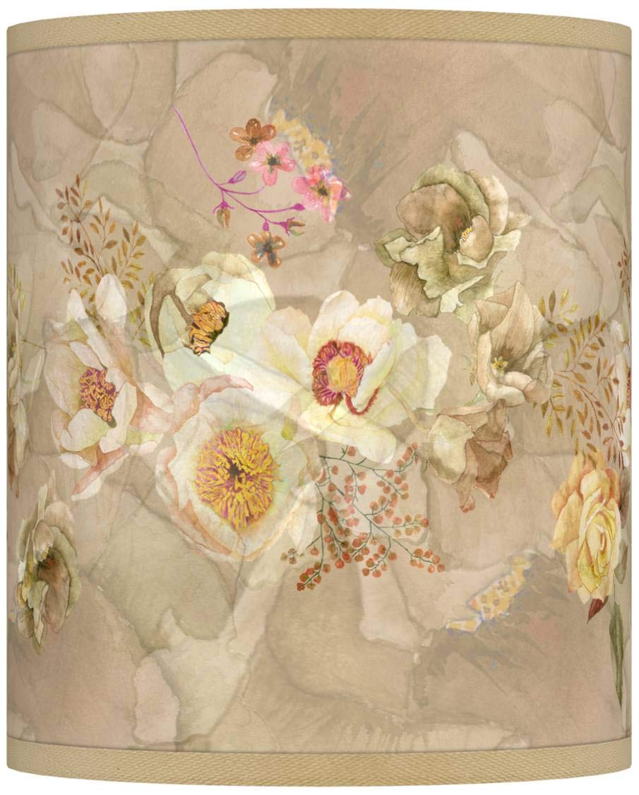 Floral Cylinder Lamp Shade - Beige Pink Yellow Print, 10