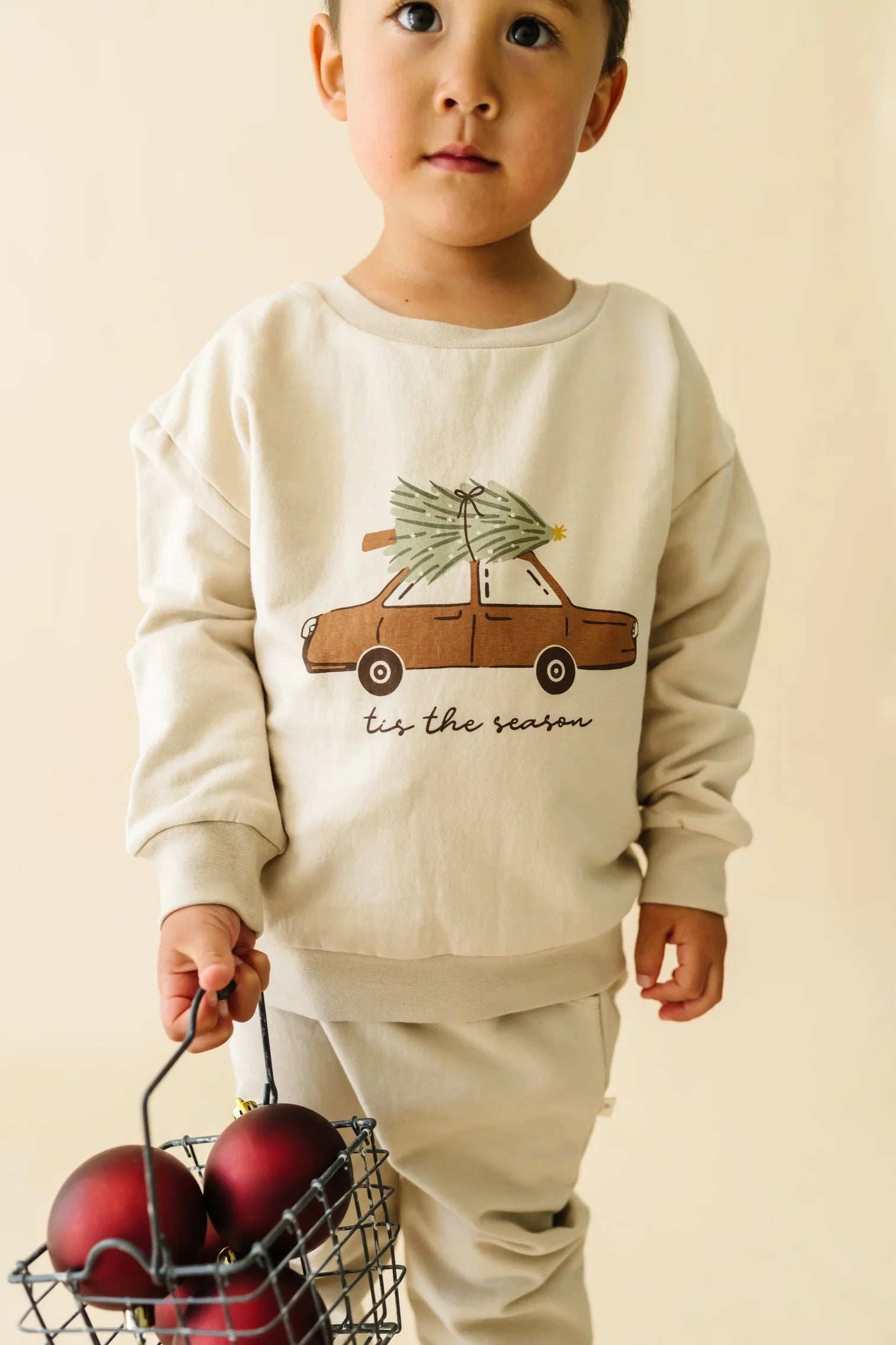Cozy Christmas Sweatshirt & Olive Green Pants Set - Holiday Outfit for Family Photos & Festive Gatherings