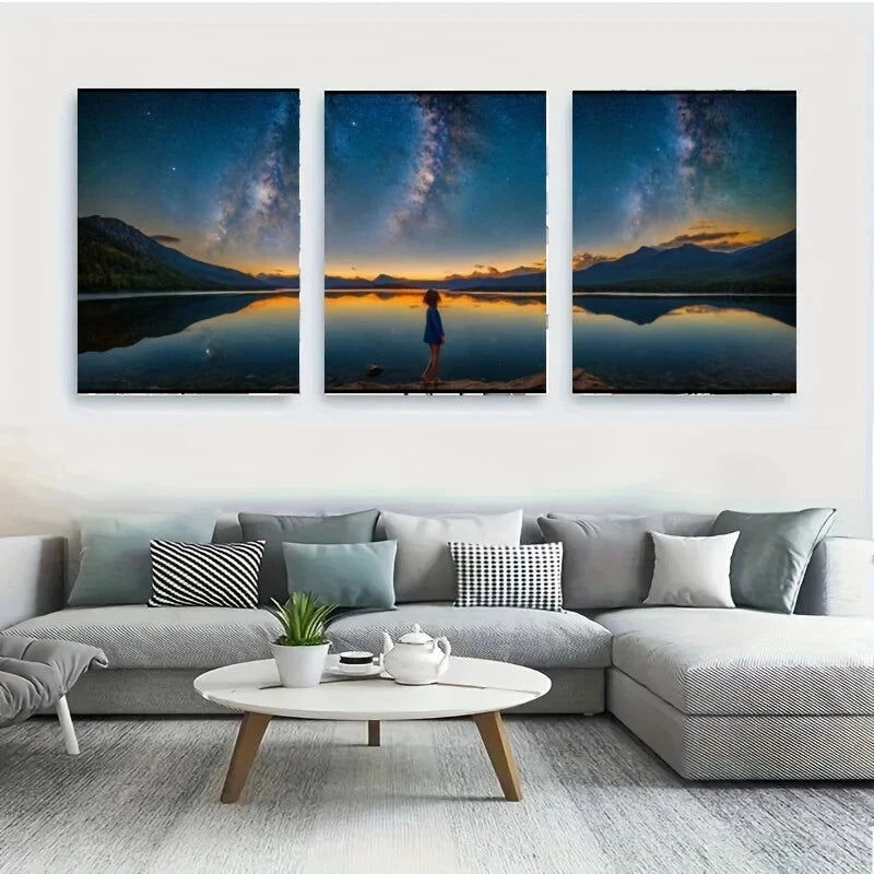 3-Piece White Wolf Metal Print Wall Art - Standing on a Rock Landscape - Ready to Hang - Perfect for Living Room, Bedroom & Office Decor