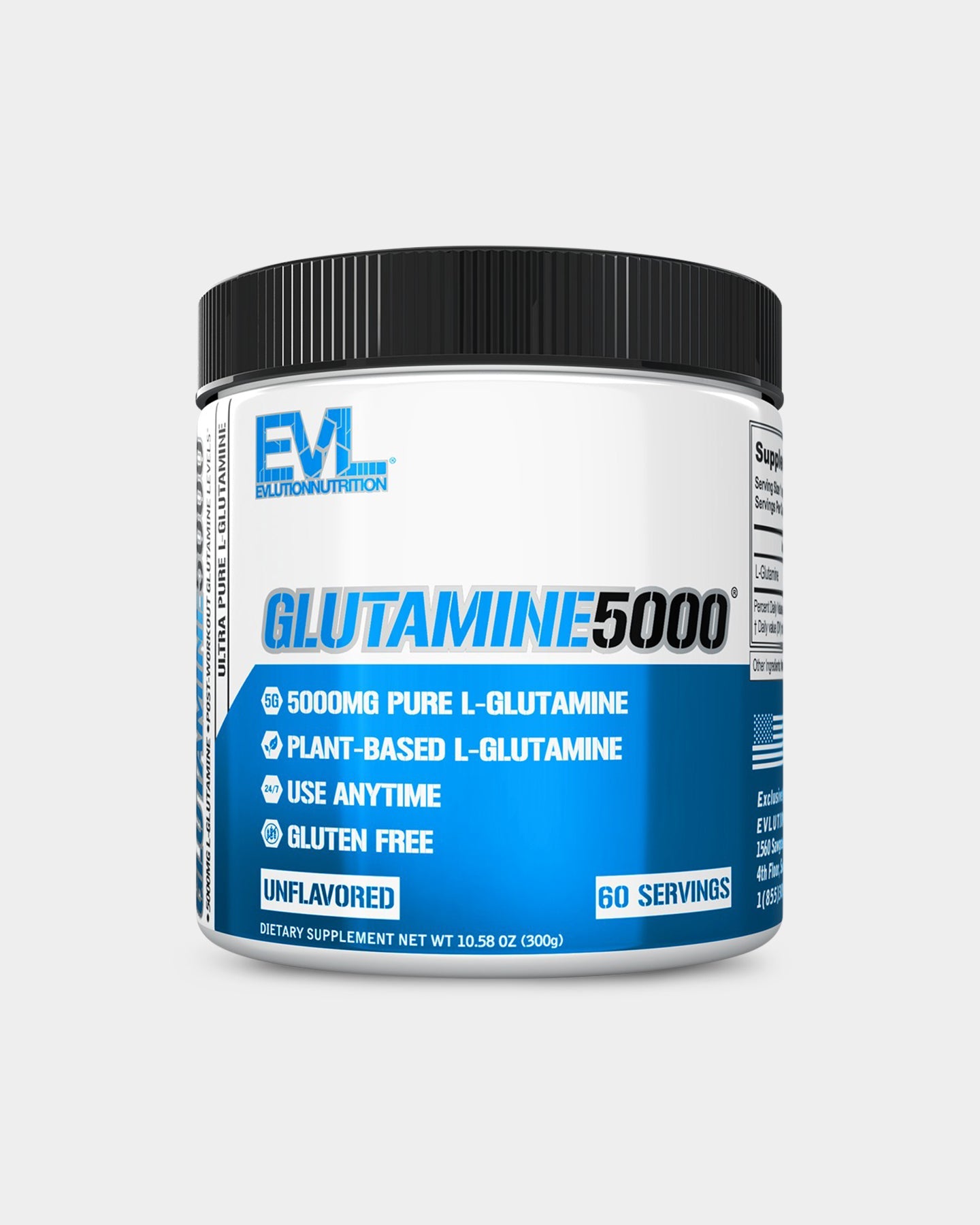 EVLUTION NUTRITION Glutamine 5000 Powder - Premium L-Glutamine Supplement for Muscle Recovery & Immune Support - Post-Workout Recovery & Fitness Nutrition (30 Servings)
