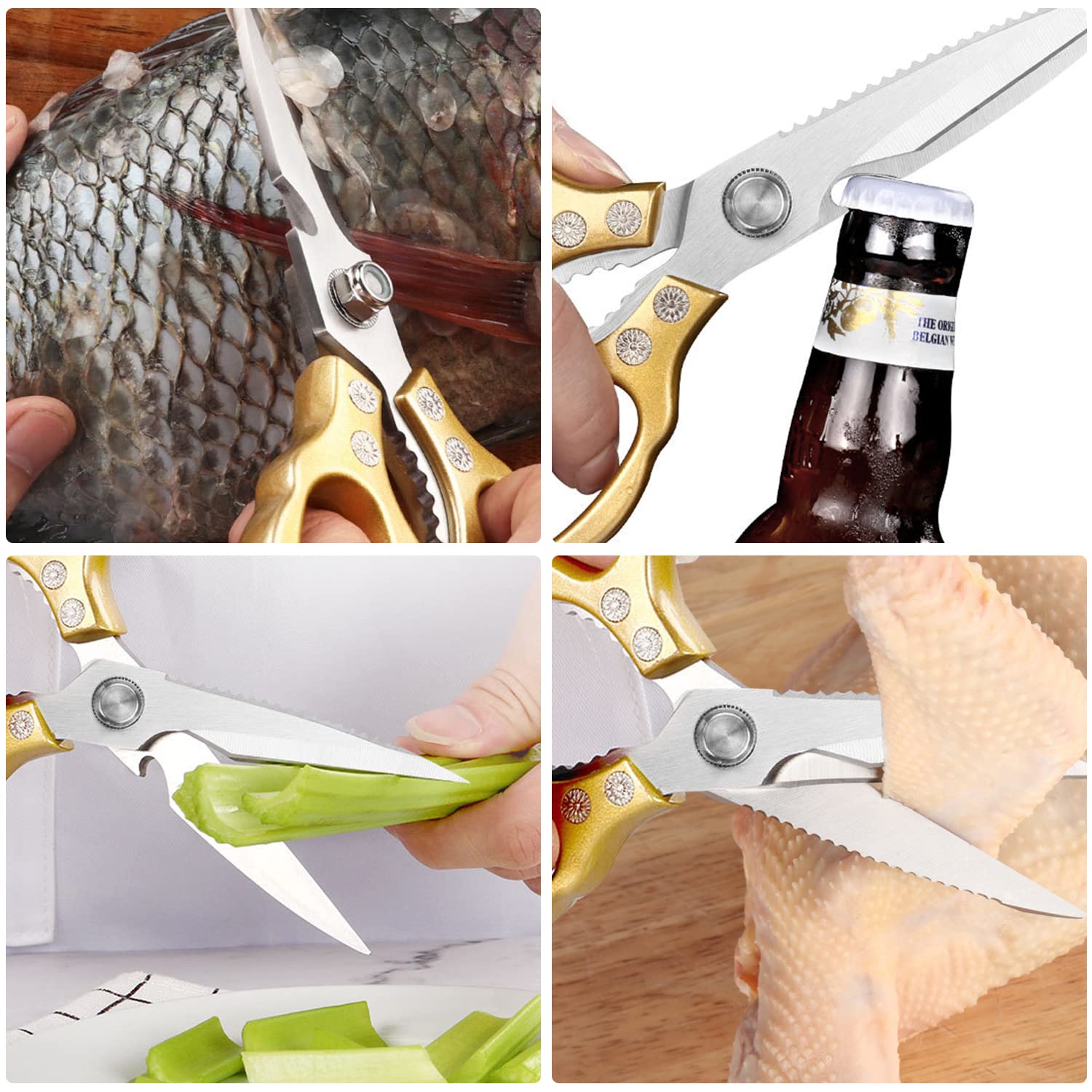 **Heavy Duty Kitchen Scissors - Ultra Sharp Stainless Steel Cooking Shears for Meat, Chicken, Fish, Poultry & Herbs - Dishwasher Safe Gold Kitchen Accessories - Perfect for Food Prep, Cutting Bread & More**