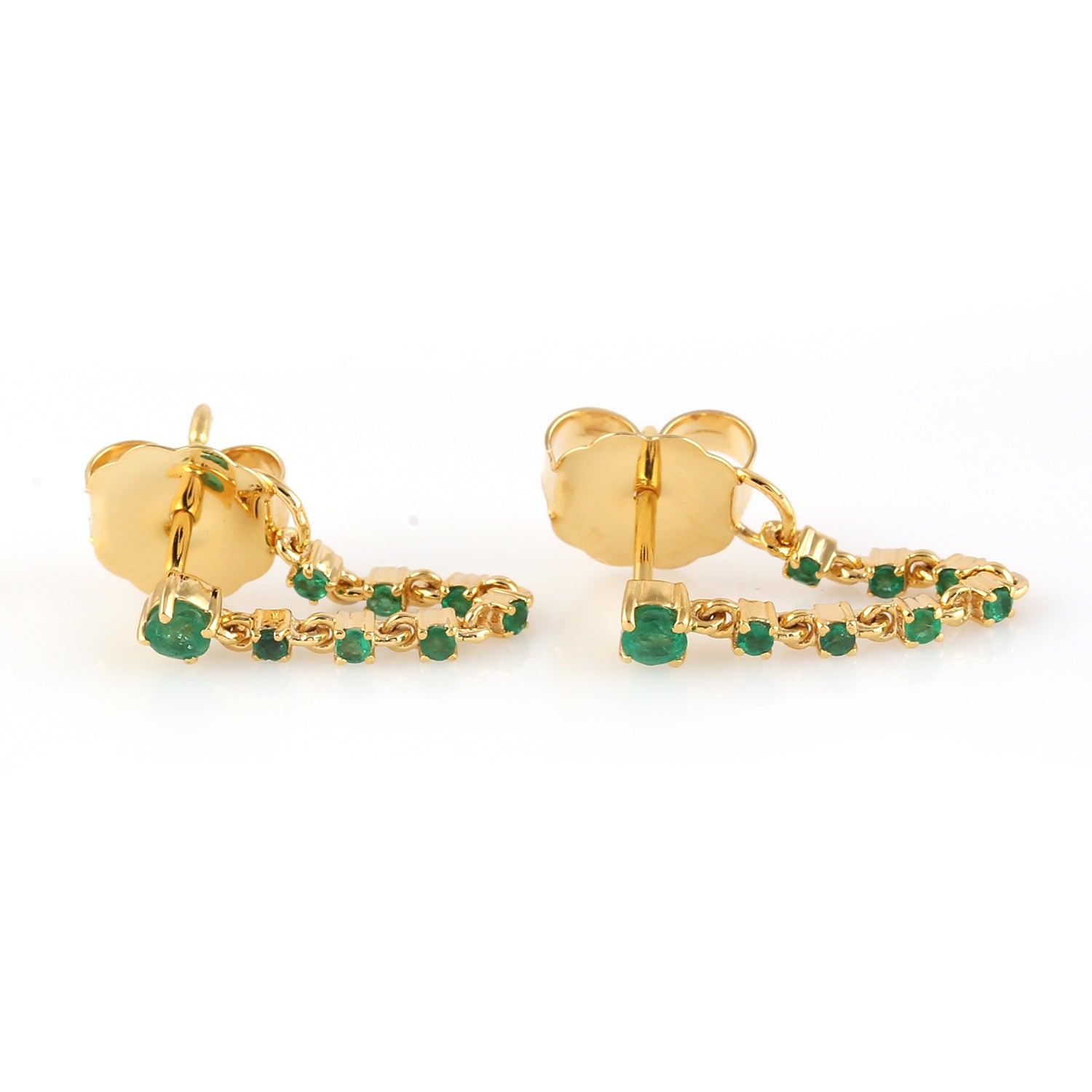 14K Yellow Gold Emerald Gemstone Prong Chain Thread Earrings for Women - Perfect Gift for Birthday, Anniversary & Special Occasions