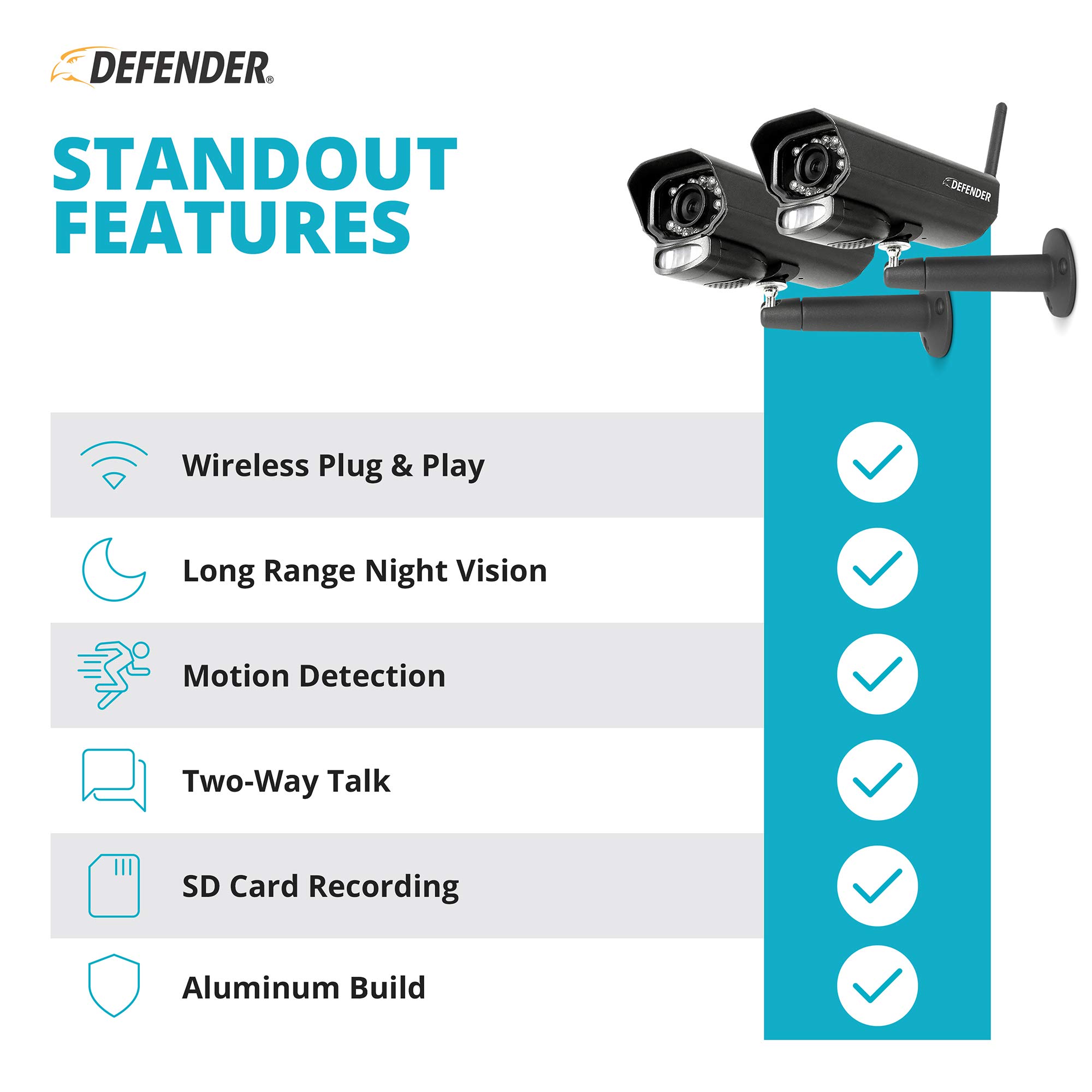 Defender PhoenixM2 Wireless Security Camera System - Indoor/Outdoor HD Surveillance with LCD Monitor - Plug & Play No WiFi Needed (2 Cameras) - Perfect for Home, Office & Business Security Monitoring
