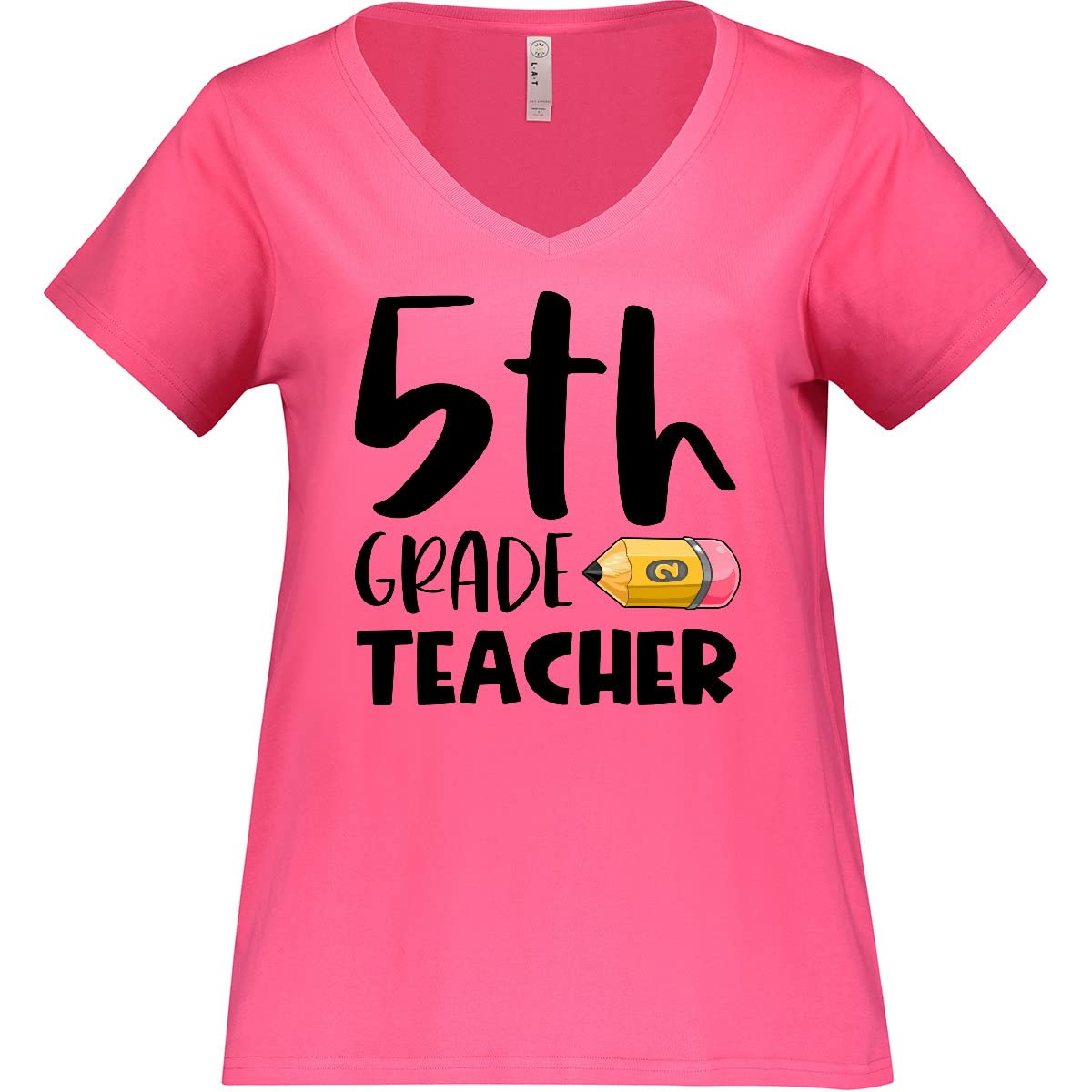 Inktastic Fifth Grade Teacher Pencil Design Women's Plus Size V-Neck T-Shirt - Fun & Comfortable Teacher Appreciation Gift for Classroom or Casual Wear