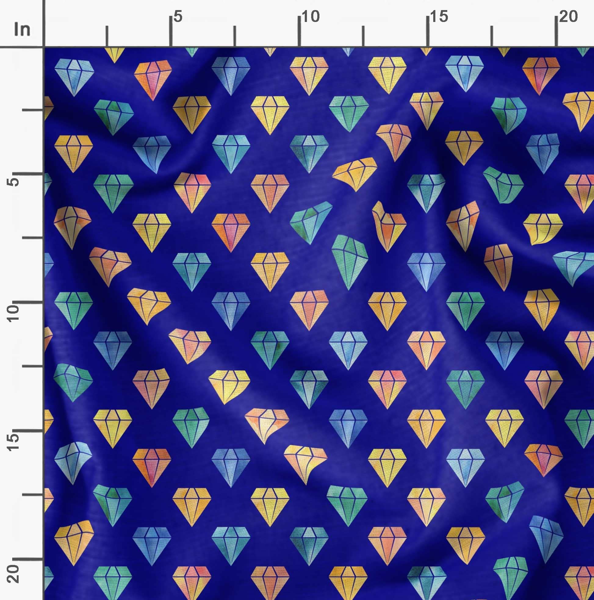 Soimoi Moss Georgette Blue Fabric by The Yard - 42 Inch Wide Diamond Geometric Print Fabric for Dresses, Curtains & Home Decor - Elegant Classic Printed Chiffon Material for Sewing Projects
